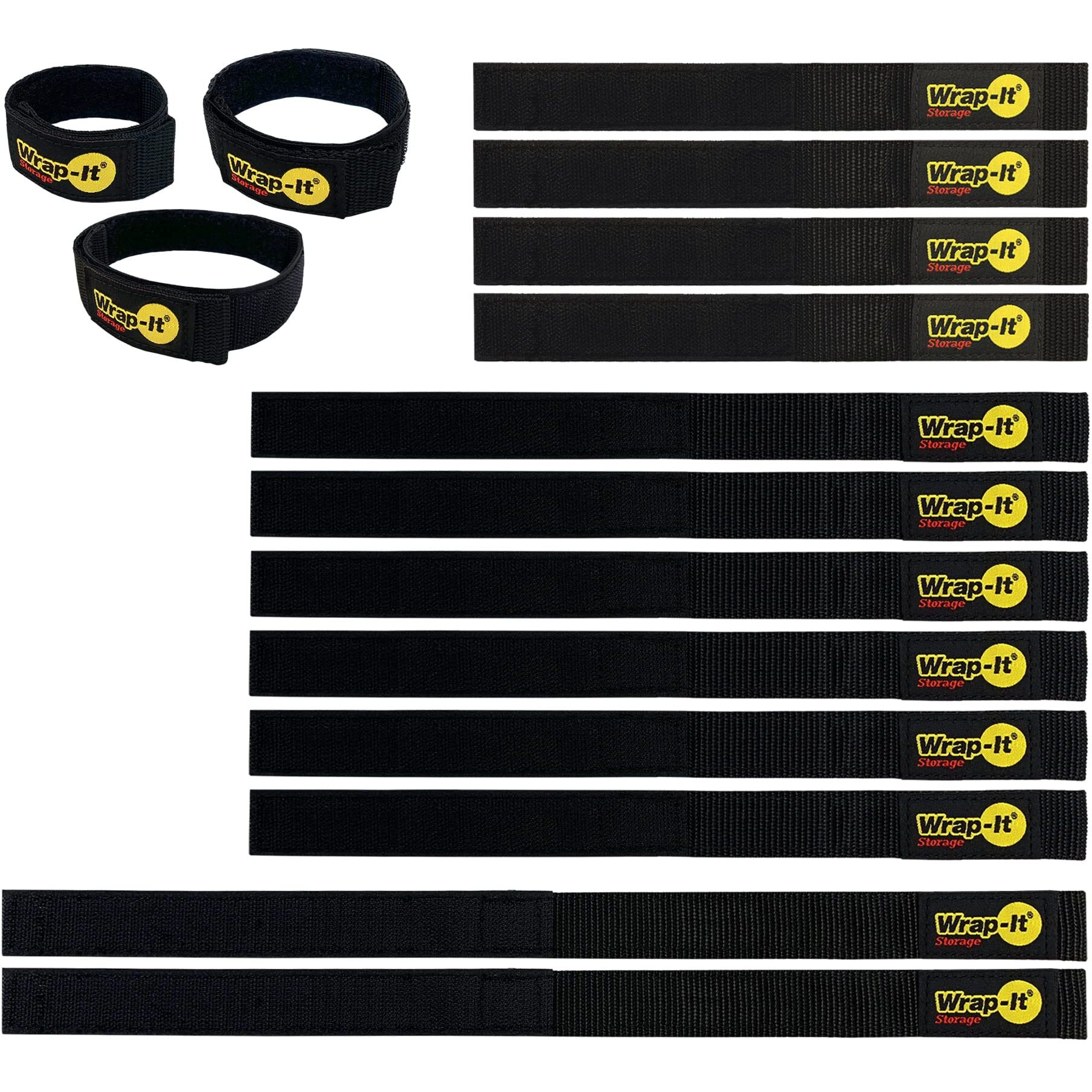 Quick-Straps By Wrap-It Storage - Assorted 12-Pack (Black) - Hook And Loop Hose And Cable Organizers