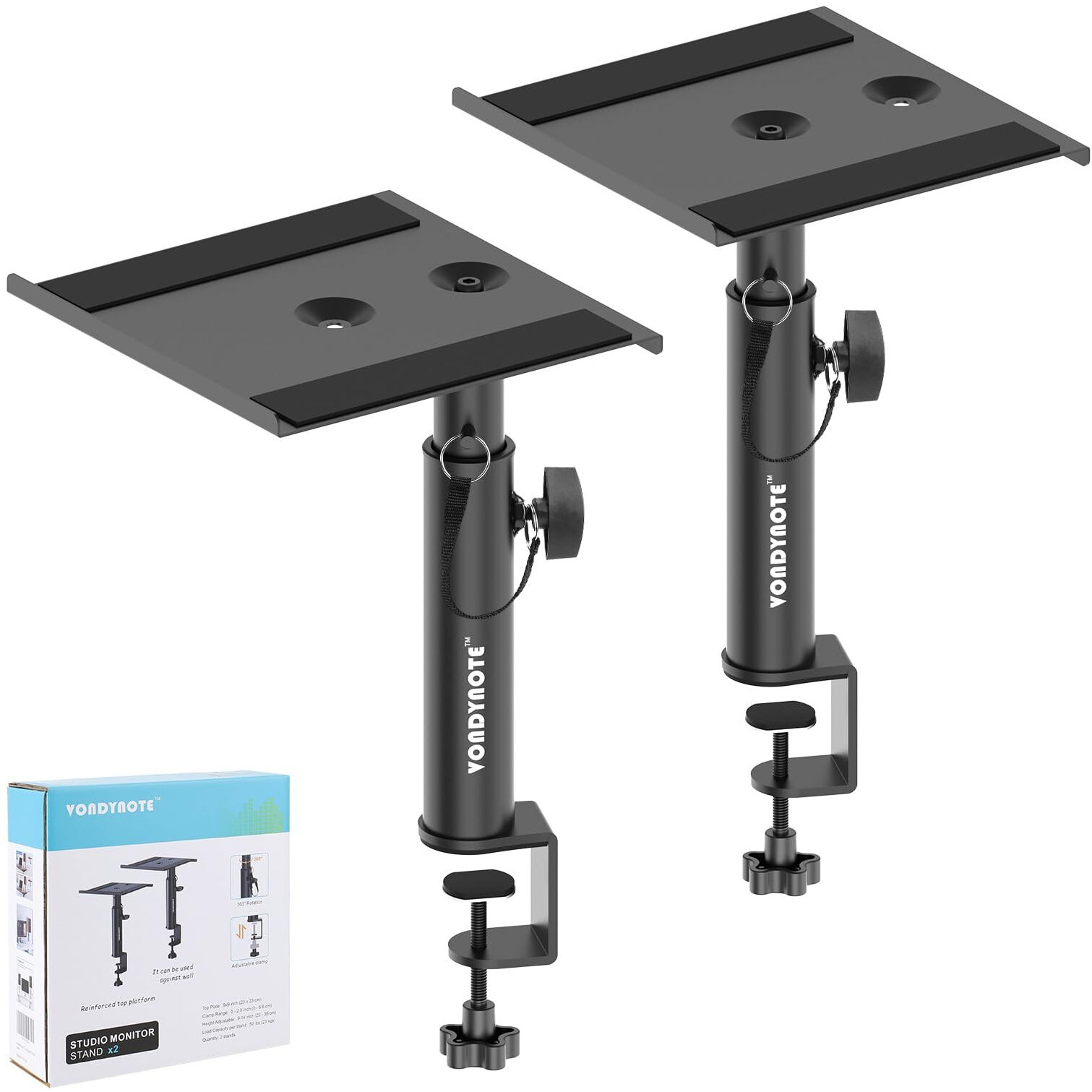 Vondynote Set Of 2 Studio Monitor Stands Desktop Clamp Speaker Stands Against The Wall