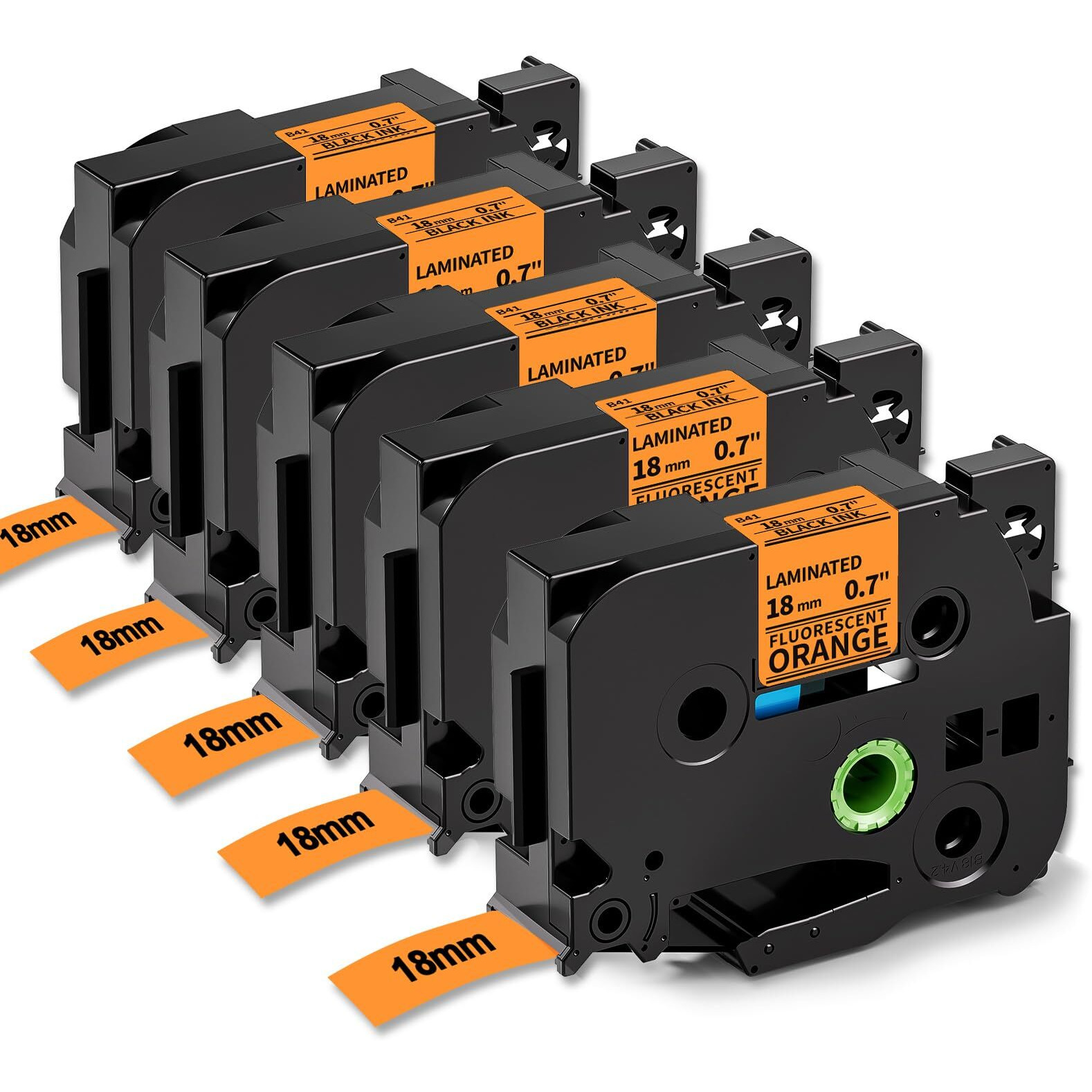 Markdomain 18Mm X 8M Orange Label Tape Tze B41 Replacement For Brother P Touch Tz Tze-B41 Laminated 3/4 Inch Label Maker Tape Work With Brother Ptd410 Pt-D400 Pt-D610Bt Ptd600  8M  5-Pack