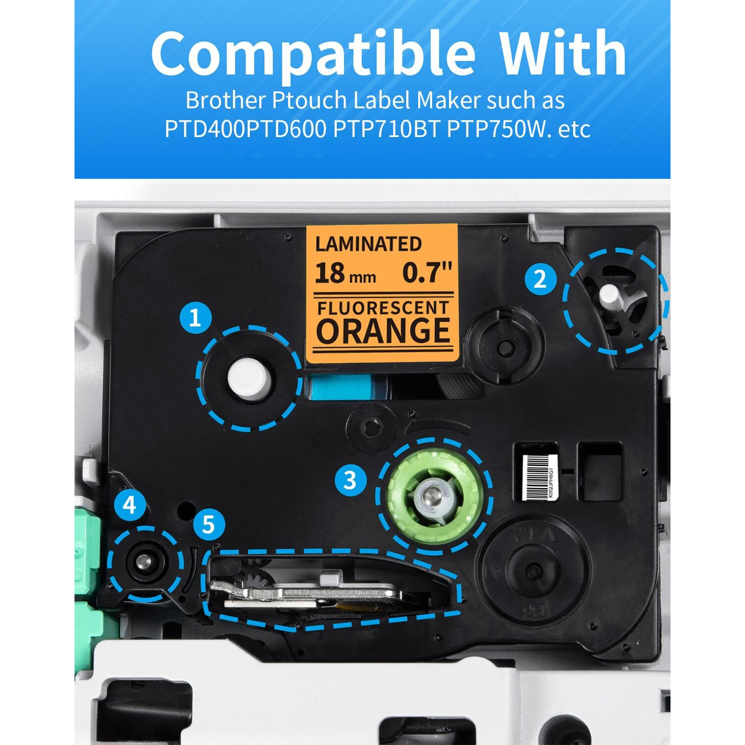 Markdomain 18Mm X 8M Orange Label Tape Tze B41 Replacement For Brother P Touch Tz Tze-B41 Laminated 3/4 Inch Label Maker Tape Work With Brother Ptd410 Pt-D400 Pt-D610Bt Ptd600  8M  5-Pack