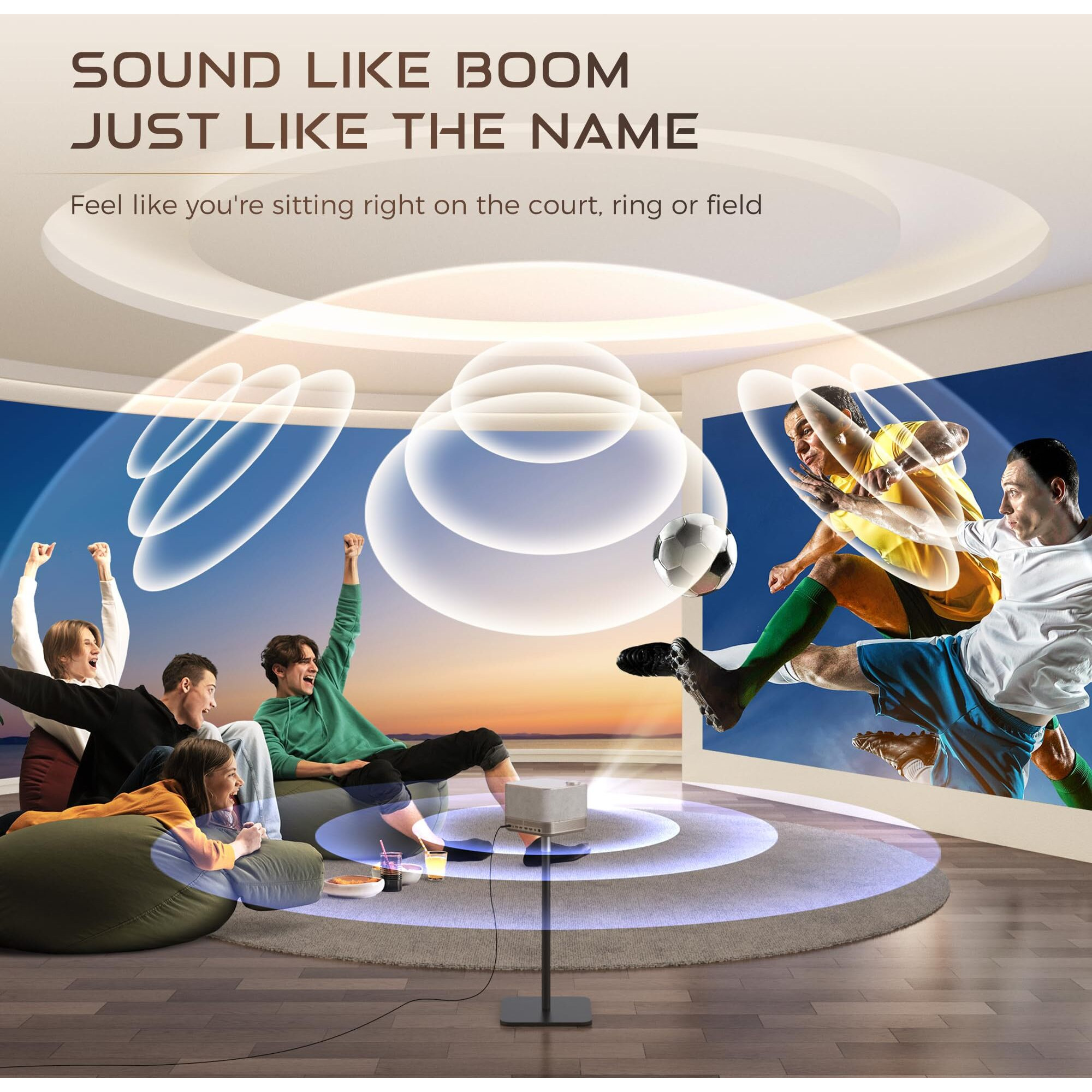 Aurzen Boom 3 3-In-1 Smart 4K Projector With Wifi And Bluetooth  3D Doiby Audio & 36W Speakers  Auto Focus & Keystone  Netflix Official 4K Supported 500 Ansi Home Outdoor Proyector Gold