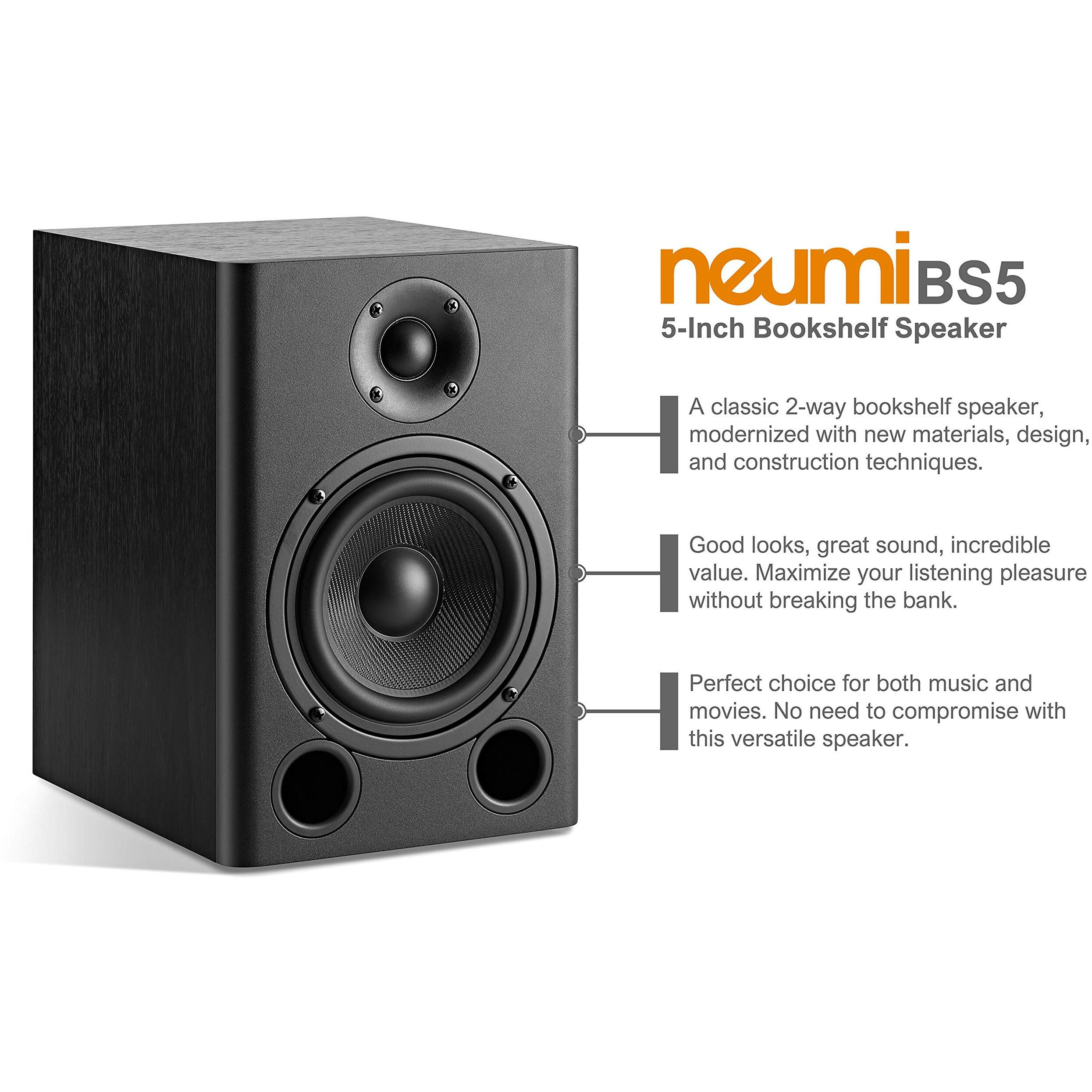 Neumi Bs5 Passive Bookshelf Speakers  5-Inch Woofer  1-Inch Tweeter  Dark Wood  1 Pair