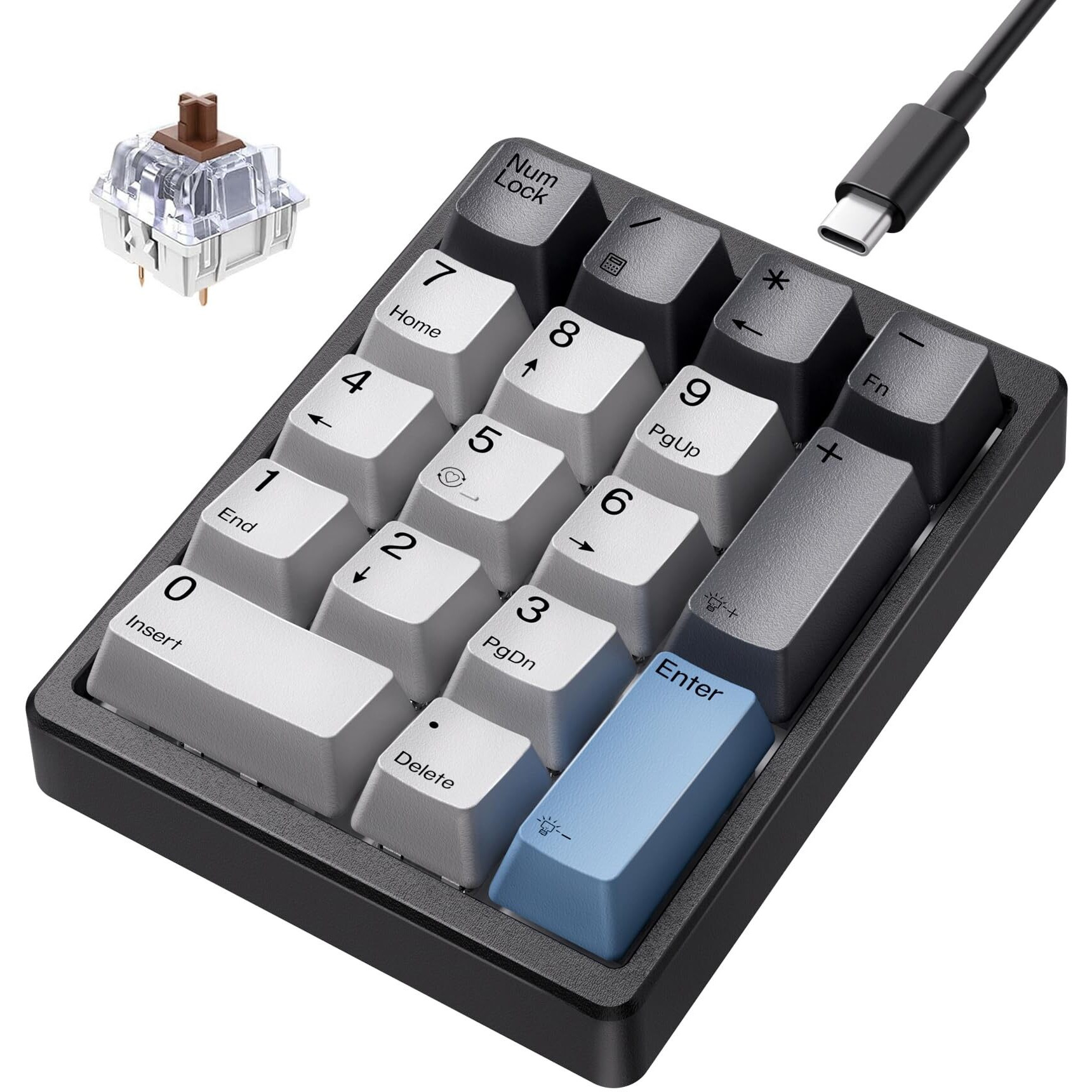 Kisnt Mechanical Number Pad  Hot Swappable Numpad Wired Usb 17 Keys Numeric Keypad With Pbt Keycaps White Backlit Keypad For Laptop Pc Tkl Keyboards (Brown Switch)