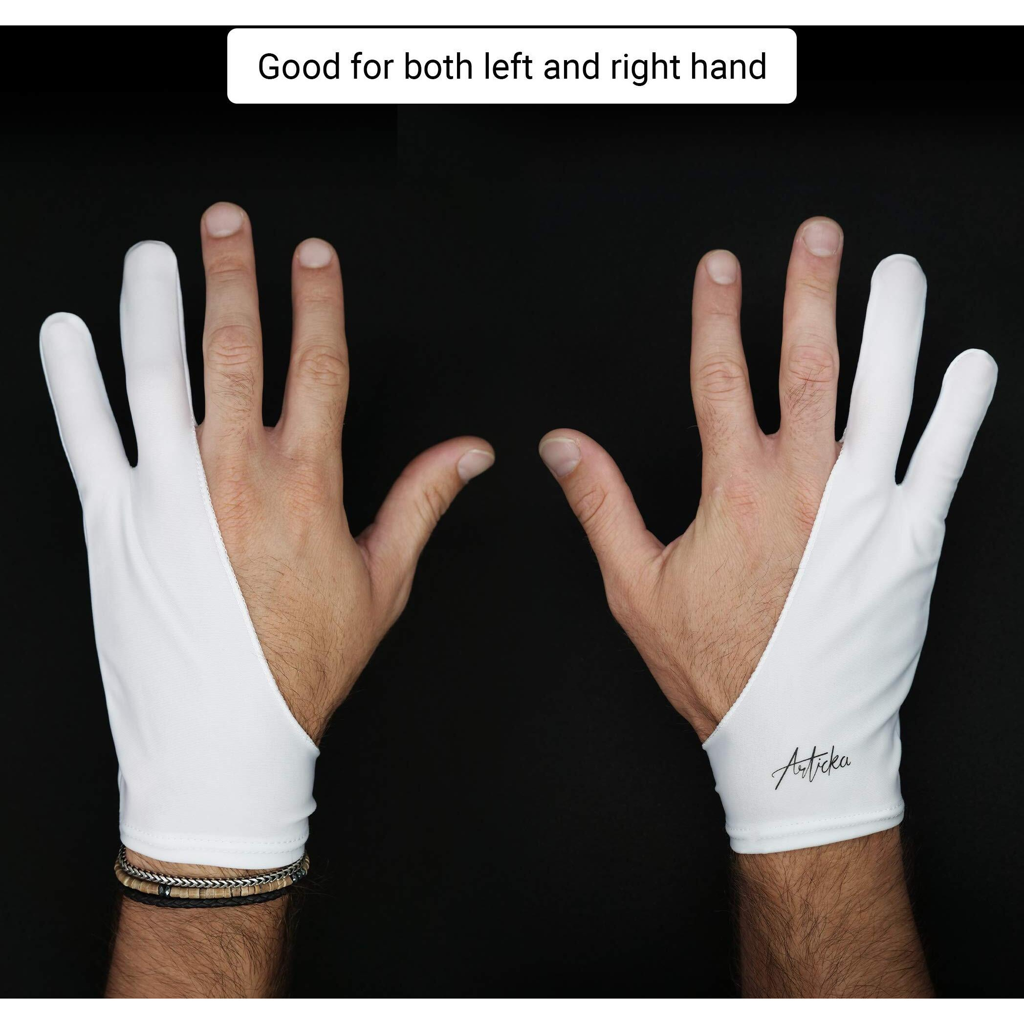 Articka Drawing Glove For Digital Drawing Tablet  Ipad (Smudge Guard  Two-Finger  Reduces Friction  Elastic Lycra  Good For Right And Left Hand)(Large  White)