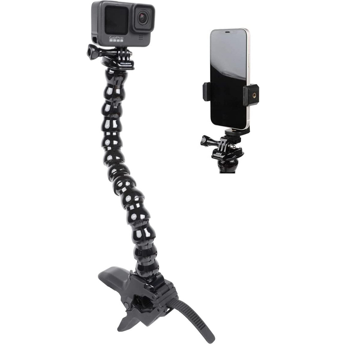 Jaws Flex Clamp Smartphone Mount With Adjustable Gooseneck(13 Sections) Compatible With Iphone Samsung And Gopro Hero 9 8 7 6 5 4  3+  2  1  Dji Osmo Action Camera Mounts And Most Action Cameras