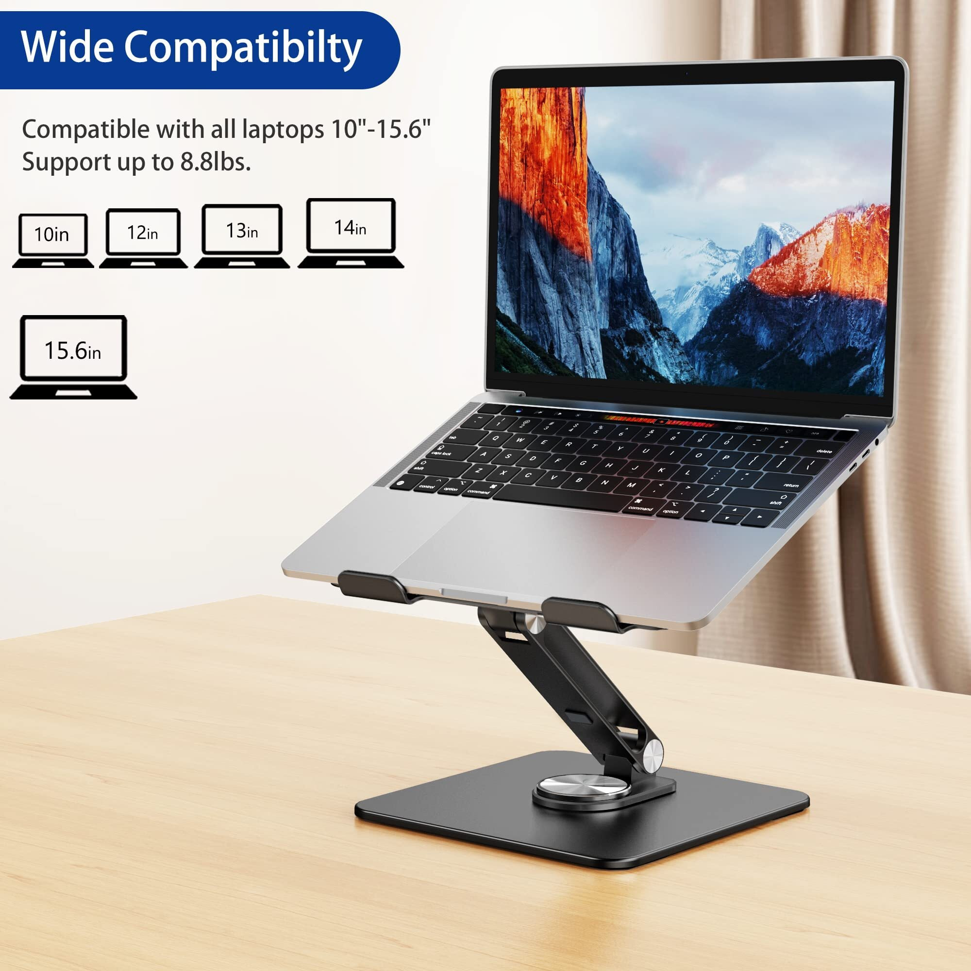 Besign Lsx7 Laptop Stand With 360 Rotating Base  Ergonomic Adjustable Notebook Stand  Riser Holder Computer Stand Compatible With Air  Pro  Dell  Hp  Lenovo More 10-15.6"" Laptops (Black)