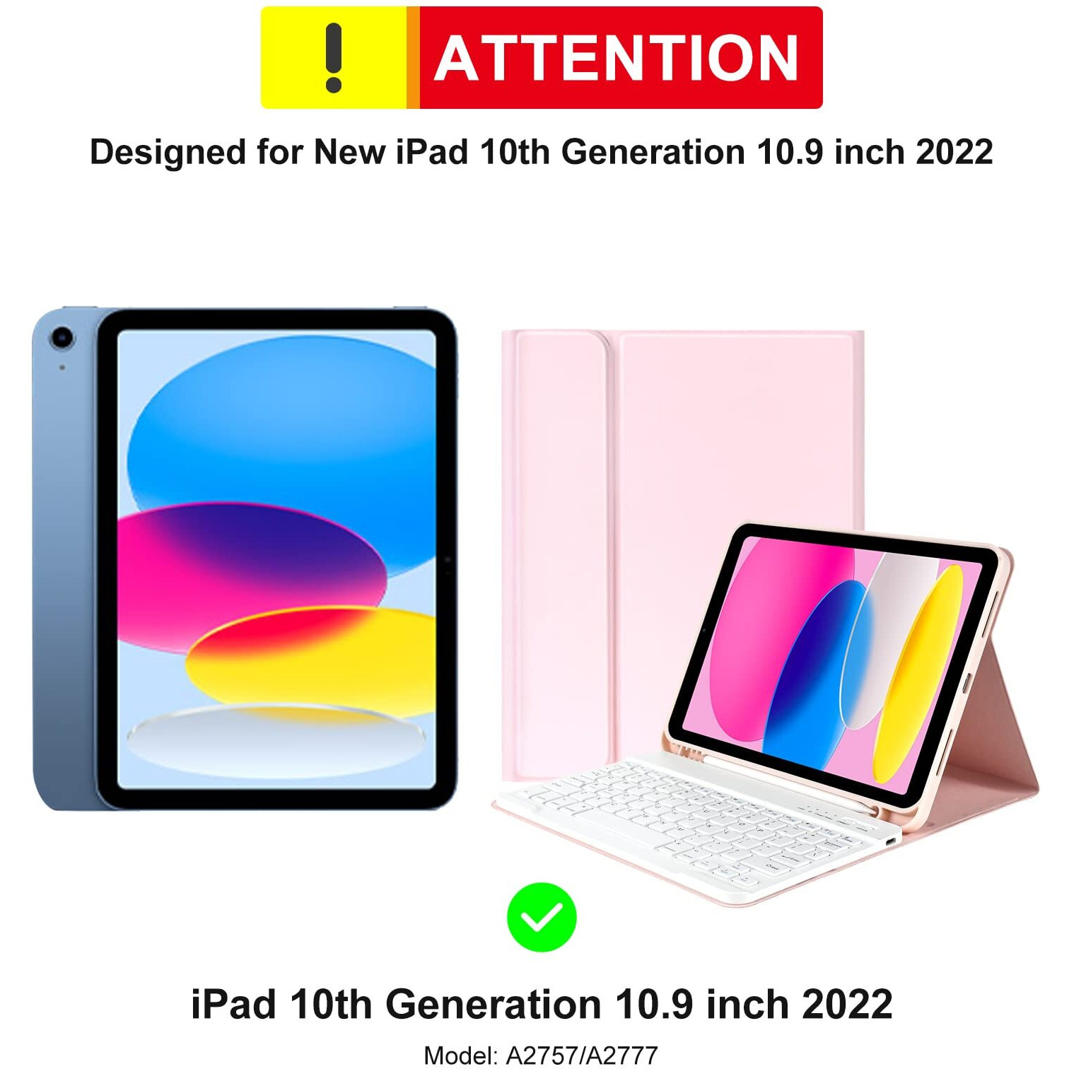 Tqq For Ipad 10Th Generation Case With Keyboard (10.9""  2022) Ipad Keyboard Case For 10.9"" 10Th Gen  Detachable - Pencil Holder - Flip Stand Cover - Keyboard Case For Ipad 10Th Gen Pink
