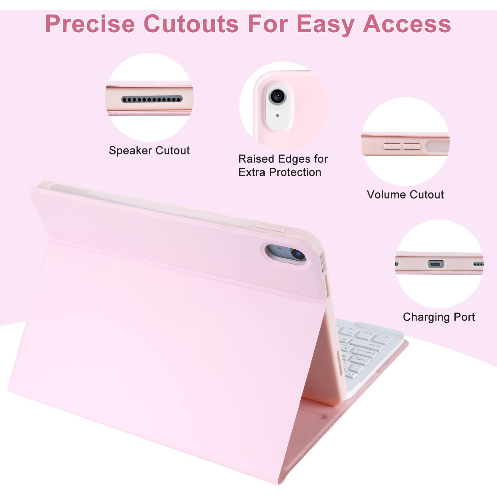 Tqq For Ipad 10Th Generation Case With Keyboard (10.9""  2022) Ipad Keyboard Case For 10.9"" 10Th Gen  Detachable - Pencil Holder - Flip Stand Cover - Keyboard Case For Ipad 10Th Gen Pink