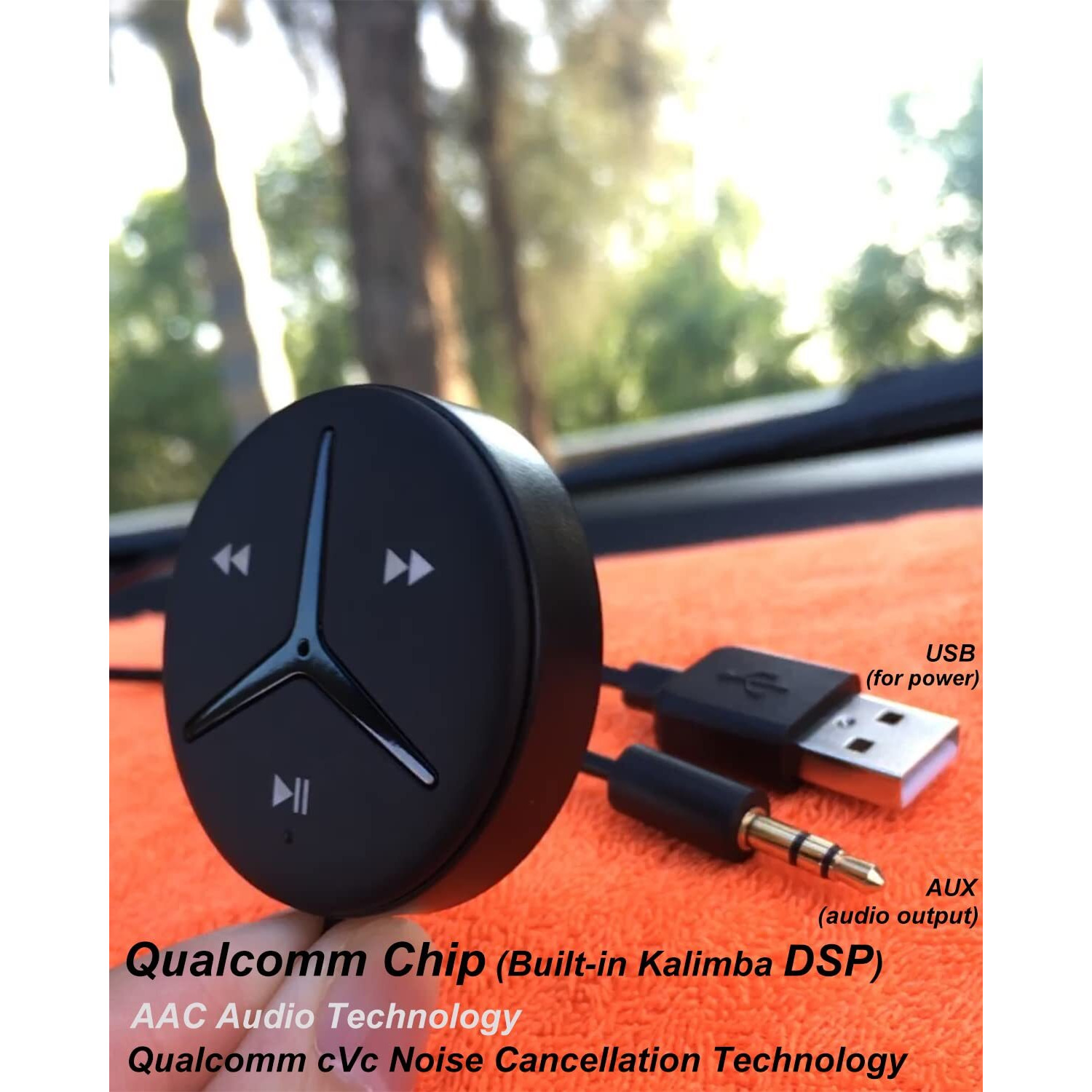 Aston Innovations Soundtek A1+ Bluetooth Car Kit With Aac For Music Streaming Handsfree Calls Aux Bluetooth Adapter For Car/Home Stereo Built-In Noise Isolator & Mic Auto On/Off Auto Connect