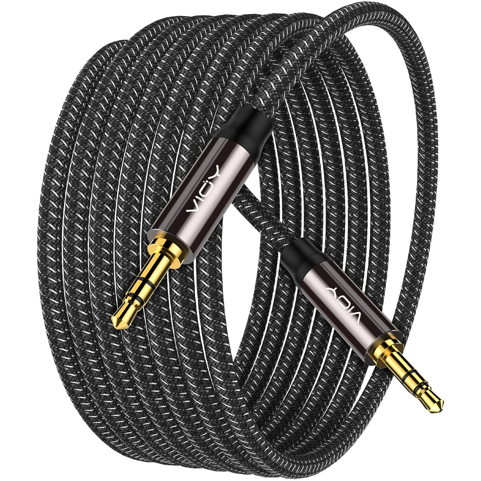 Vioy Aux Cable (15 Ft)  [Copper Shell  Hi-Fi Sound] 3.5 Mm Male To Male Braided Auxiliary Cord Compatible With Headphone  Smartphone  Home/Car Stereo  Speaker  Echo & More