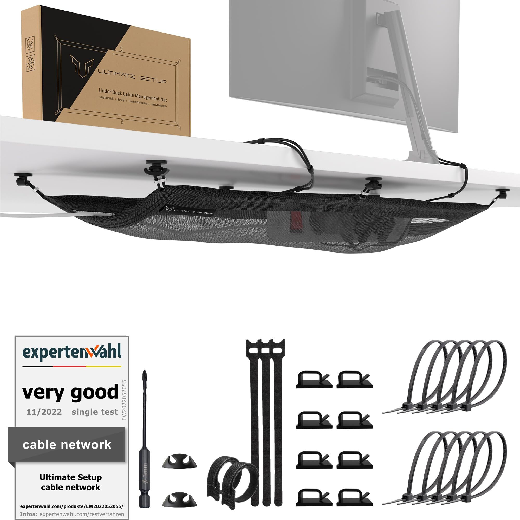 Cable Management Net - Under Desk Wire Management - Flexible Under Desk Cable Management Tray Black