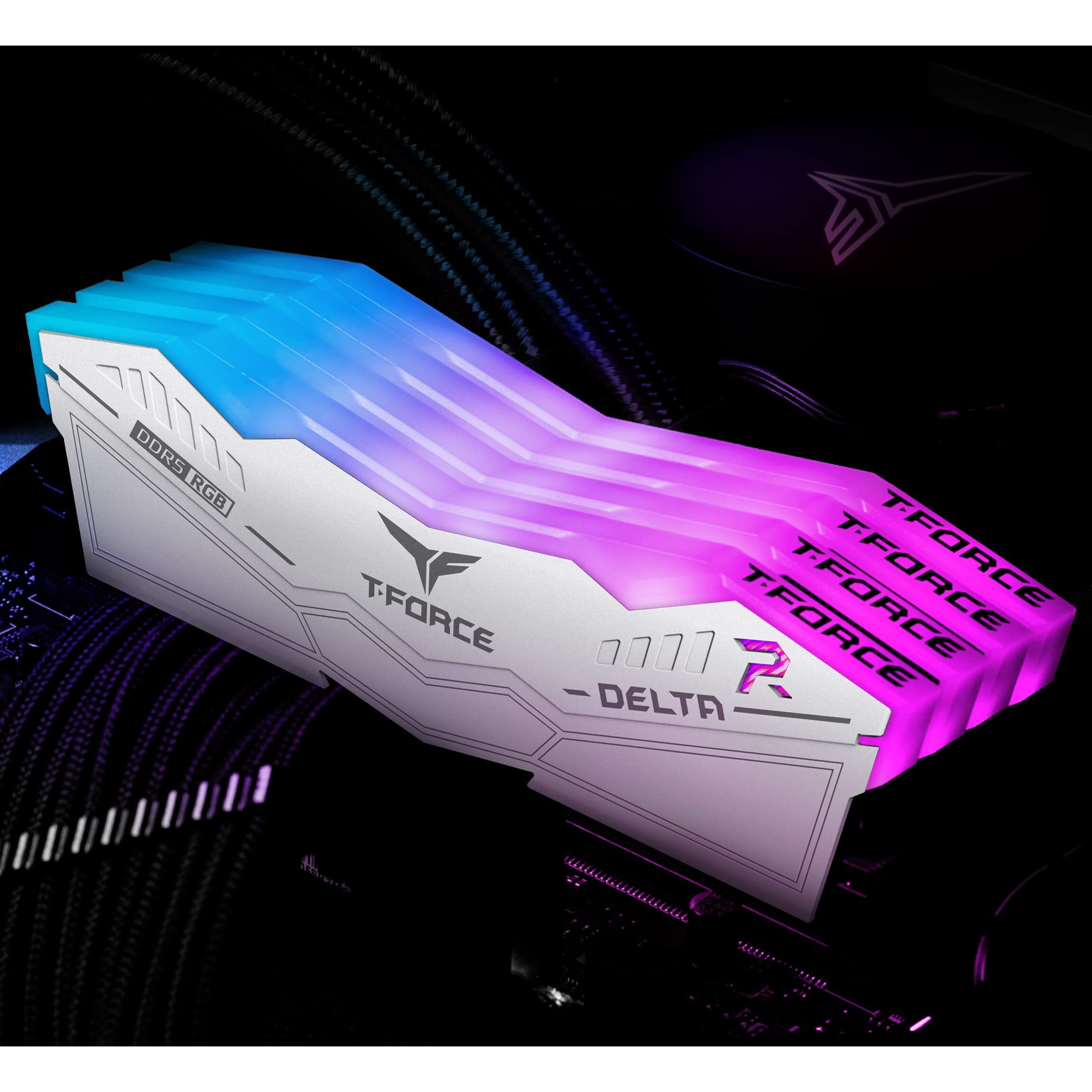 Teamgroup T-Force Delta Rgb Ddr5 Ram 48Gb (2X24Gb) 7600Mhz Pc5-60800 Cl36 M-Die Desktop Memory Module Ram For 600 700 Series Chipset Xmp 3.0 Ready White - Ff4D548G7600Hc36Edc01