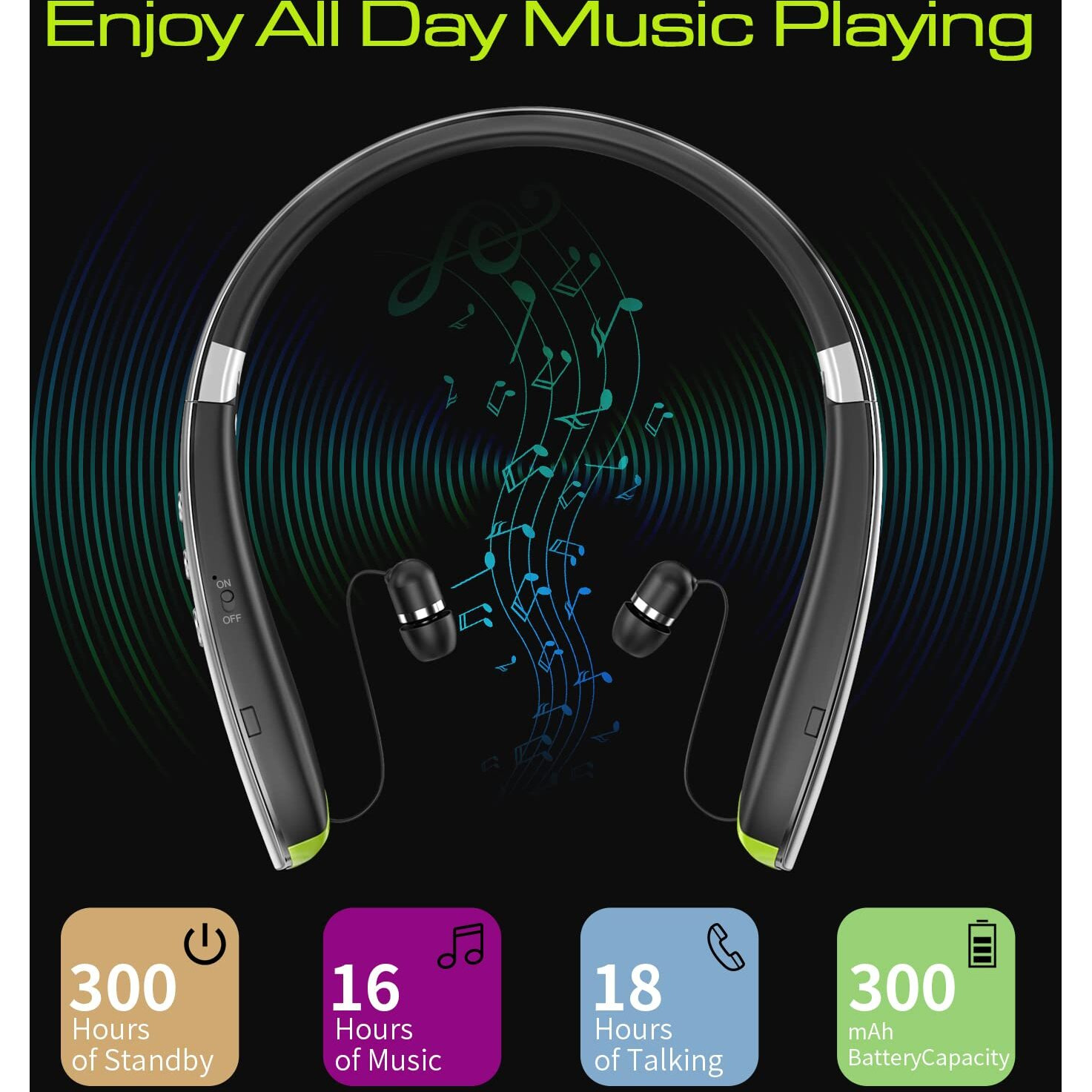 Bluetooth Headset  2024 Upgraded Neckband Bluetooth Headphones With Retractable Earbuds  Noise Cancelling Stereo Earphones With Mic  Foldable Wireless Headphones For Sports Office With Carry Case