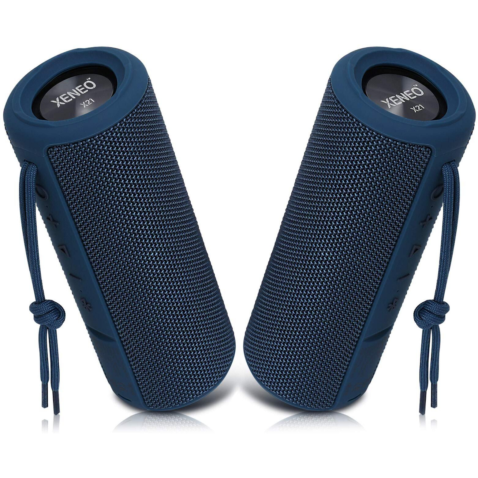 Xeneo X21 Dual Portable Bluetooth Wireless Speakers Waterproof For Booming Stereo With Fm Radio  Micro Sd Card  Ipx6  30W For Outdoor  Home  Office  Party And Travel (Pack 2 Blue)