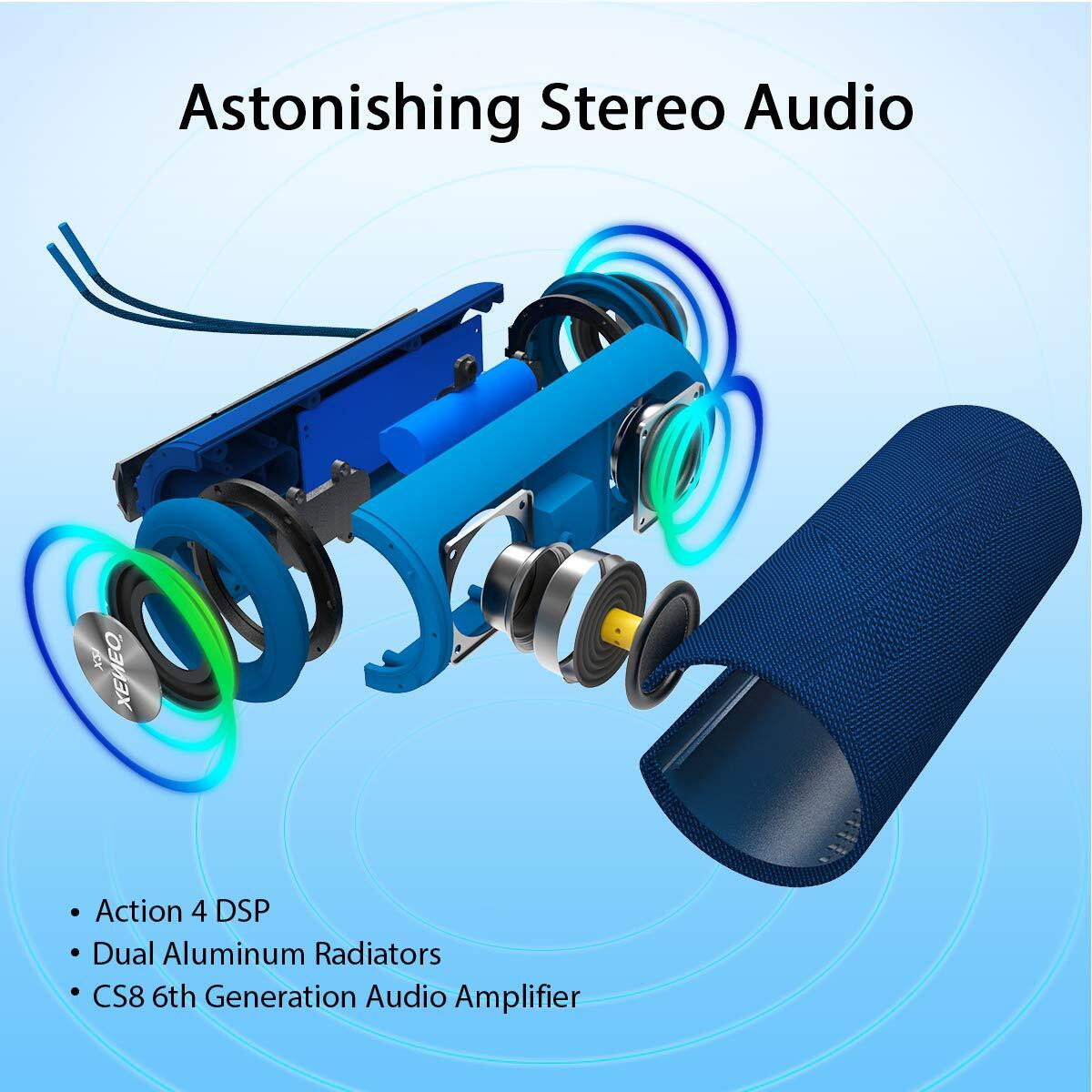 Xeneo X21 Dual Portable Bluetooth Wireless Speakers Waterproof For Booming Stereo With Fm Radio  Micro Sd Card  Ipx6  30W For Outdoor  Home  Office  Party And Travel (Pack 2 Blue)