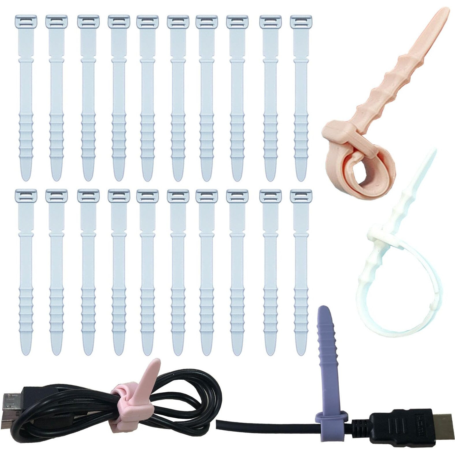 Reusable Silicone Zip Ties Cord Organizer Silicone Cable Ties Straps For Cable Management - 20Pcs 4.5  Blue Elastic Wire Cord Organizer For Home Office And Travel