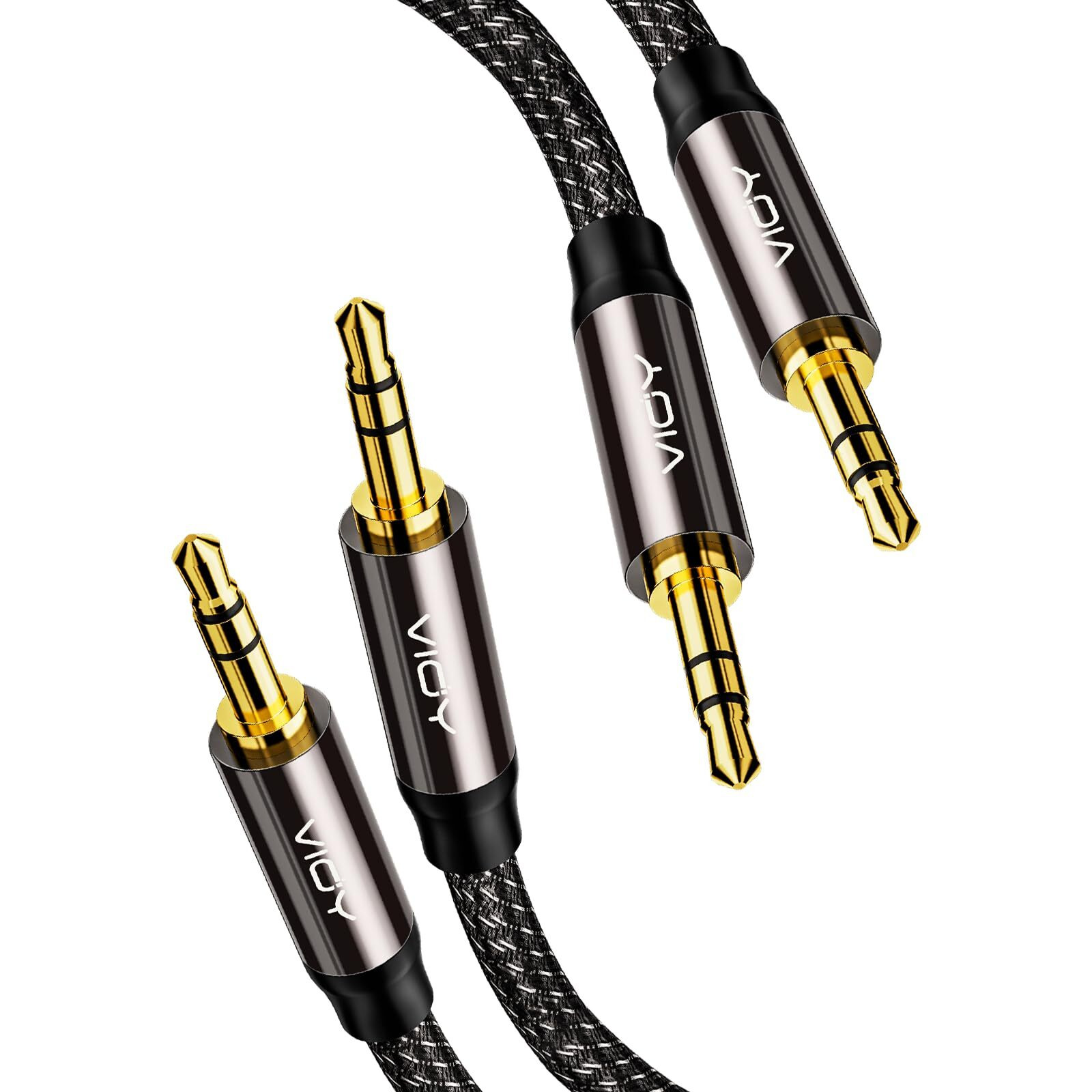 Vioy Aux Cable [6 Ft  2 Pack] 3.5 Mm Male To Male Braided Auxiliary Cord Compatible With Headphone  Smartphone  Home/Car Stereo  Speaker  Echo & More