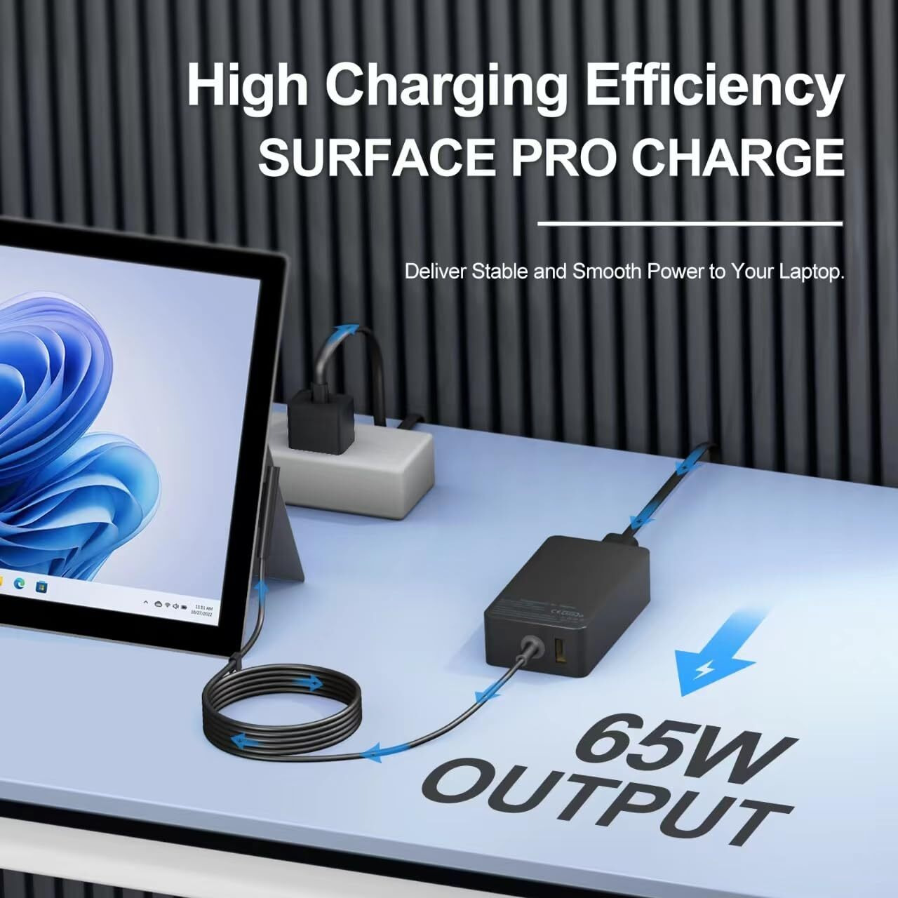 Surface Pro Charger 65W  Surface Laptop Charger For Microsoft Surface Pro 9/8/7+/7/6/5/4/3/X  Surface Laptop 5/4/3/2/1/Studio  Surface Book 2/1  Surface Go 3/2/1 With 8.8Ft Power Cord