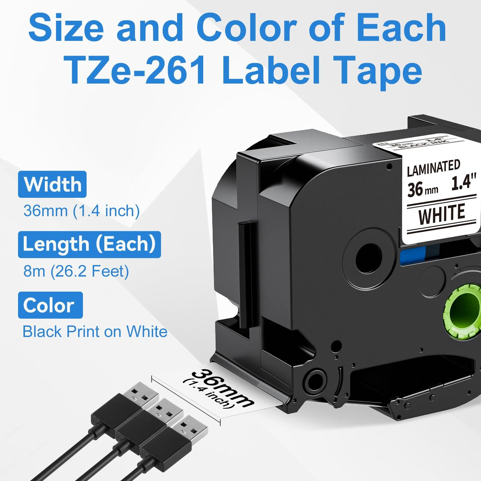 Labelife 36Mm Label Tape Tze-261 Replacement For Brother P Touch Tze Tz Tape 36Mm 1.4 Inch Laminated White Tze261 Tz-261 For Brother Ptouch Pt-P910Bt Pt-P900W Pt-P950W Pt-530 Pt550 Label Maker  4-Pack