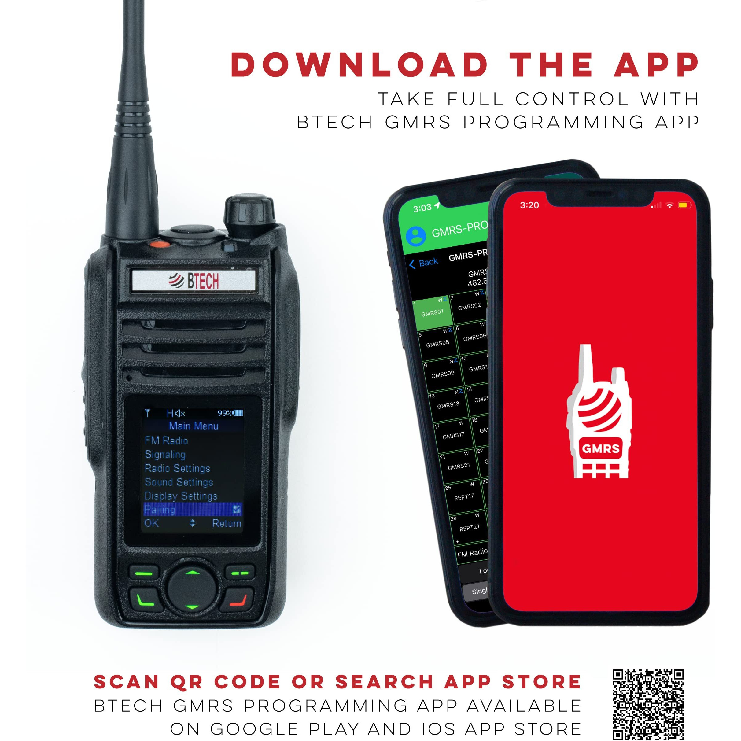 Btech Gmrs-Pro Ip67 Submersible Radio With Texting & Location Sharing  Gps  Bluetooth Audio  Compass  Noaa Weather Alerts  Dual Band (Vhf/Uhf) Scanner  Long Range Two-Way Gmrs Walkie Talkie