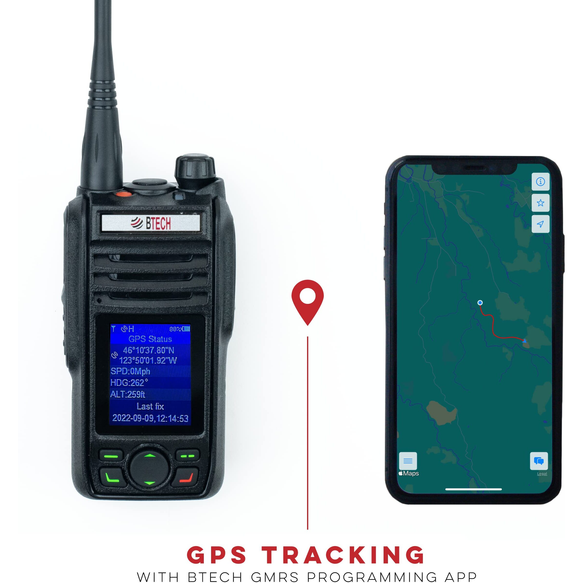 Btech Gmrs-Pro Ip67 Submersible Radio With Texting & Location Sharing  Gps  Bluetooth Audio  Compass  Noaa Weather Alerts  Dual Band (Vhf/Uhf) Scanner  Long Range Two-Way Gmrs Walkie Talkie