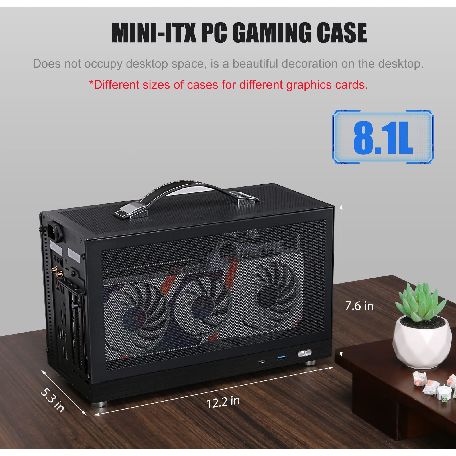 S300 - Mini-Itx Pc Gaming Case - Front I/O Usb 3.0 Type - C Port - Sfx Power Supply 100-130Mm - Cable Management System - Luminum Mini-Itx Motherboard Small Portable Pc Case-Black