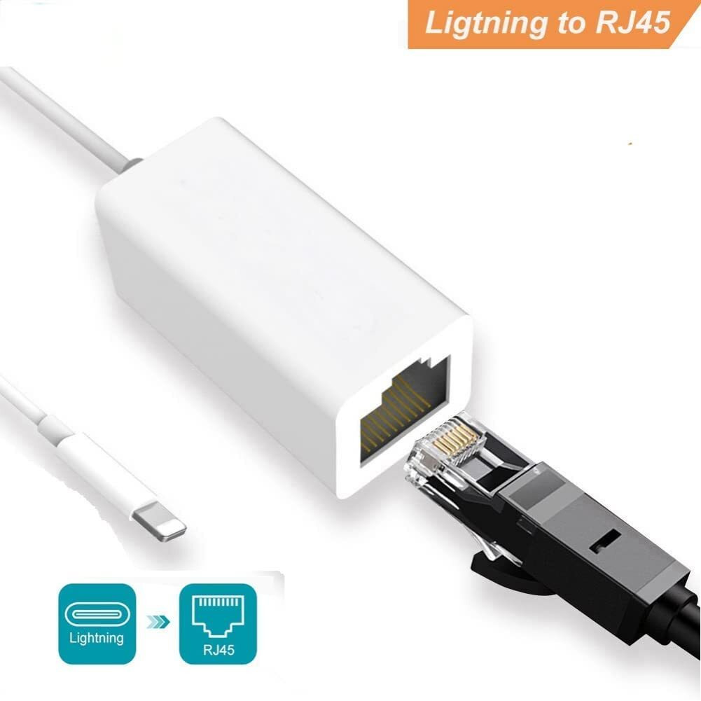 [Apple Mfi Certified] Lightning To Ethernet Adapter Rj45 Ethernet Lan Network Adapter Cable With 8 Pin Connector Compatible With Iphone 13/12/11/Xs/Xr/X/8/7/Ipad/Ipod  Plug And Play  Supports 100Mbps