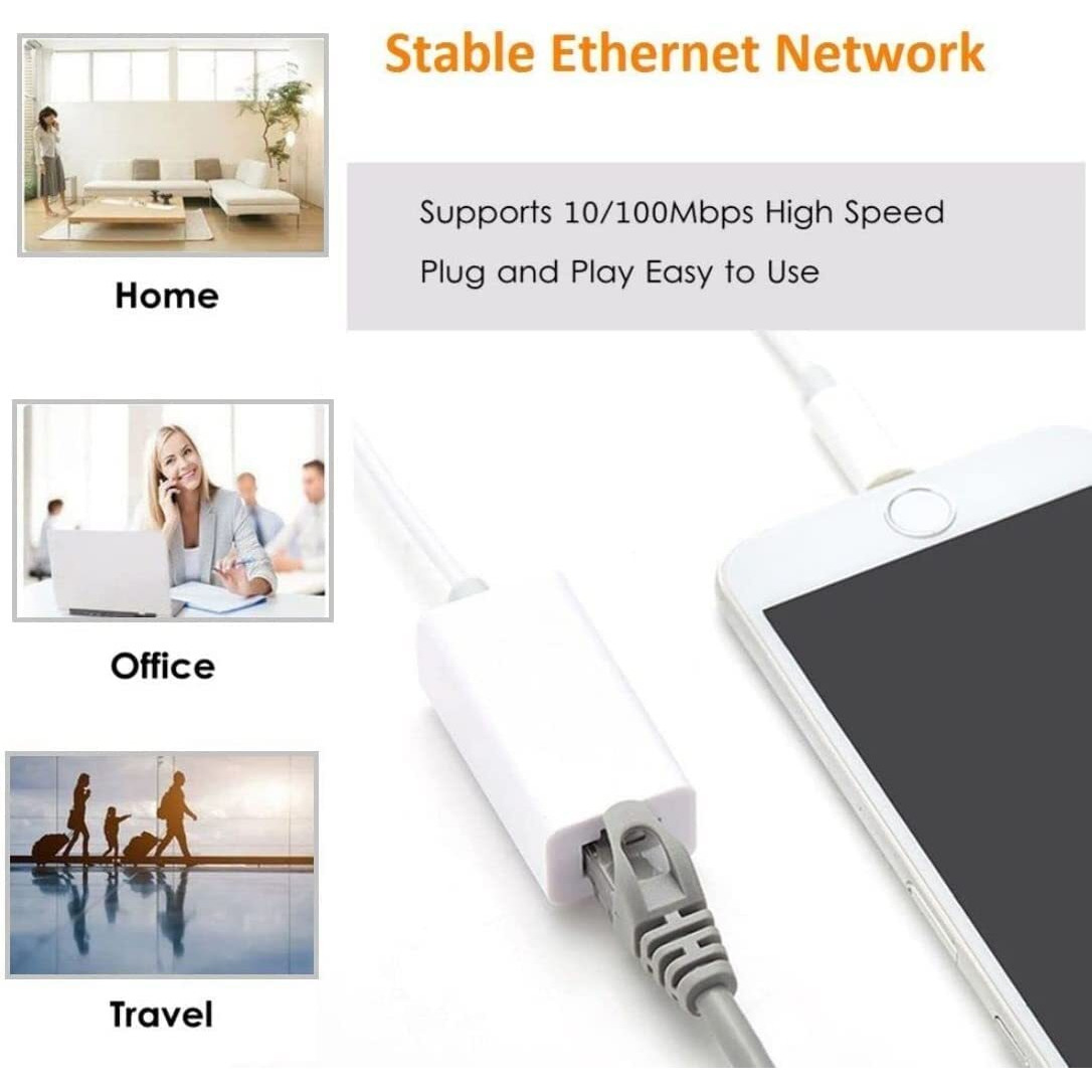 [Apple Mfi Certified] Lightning To Ethernet Adapter Rj45 Ethernet Lan Network Adapter Cable With 8 Pin Connector Compatible With Iphone 13/12/11/Xs/Xr/X/8/7/Ipad/Ipod  Plug And Play  Supports 100Mbps