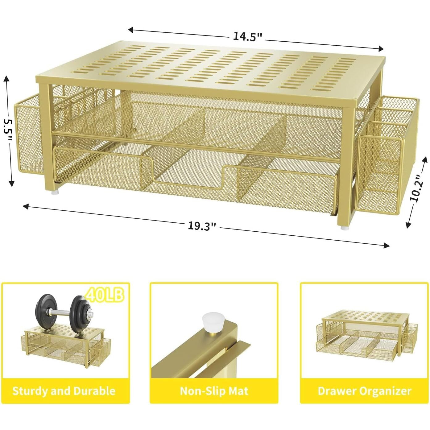 Gianotter Monitor Stand With Drawer And Pen Holder  Desk Organizers And Accessories  2-Tier Monitor Riser  Ideal For Office Supplies Desk Accessories(Gold)