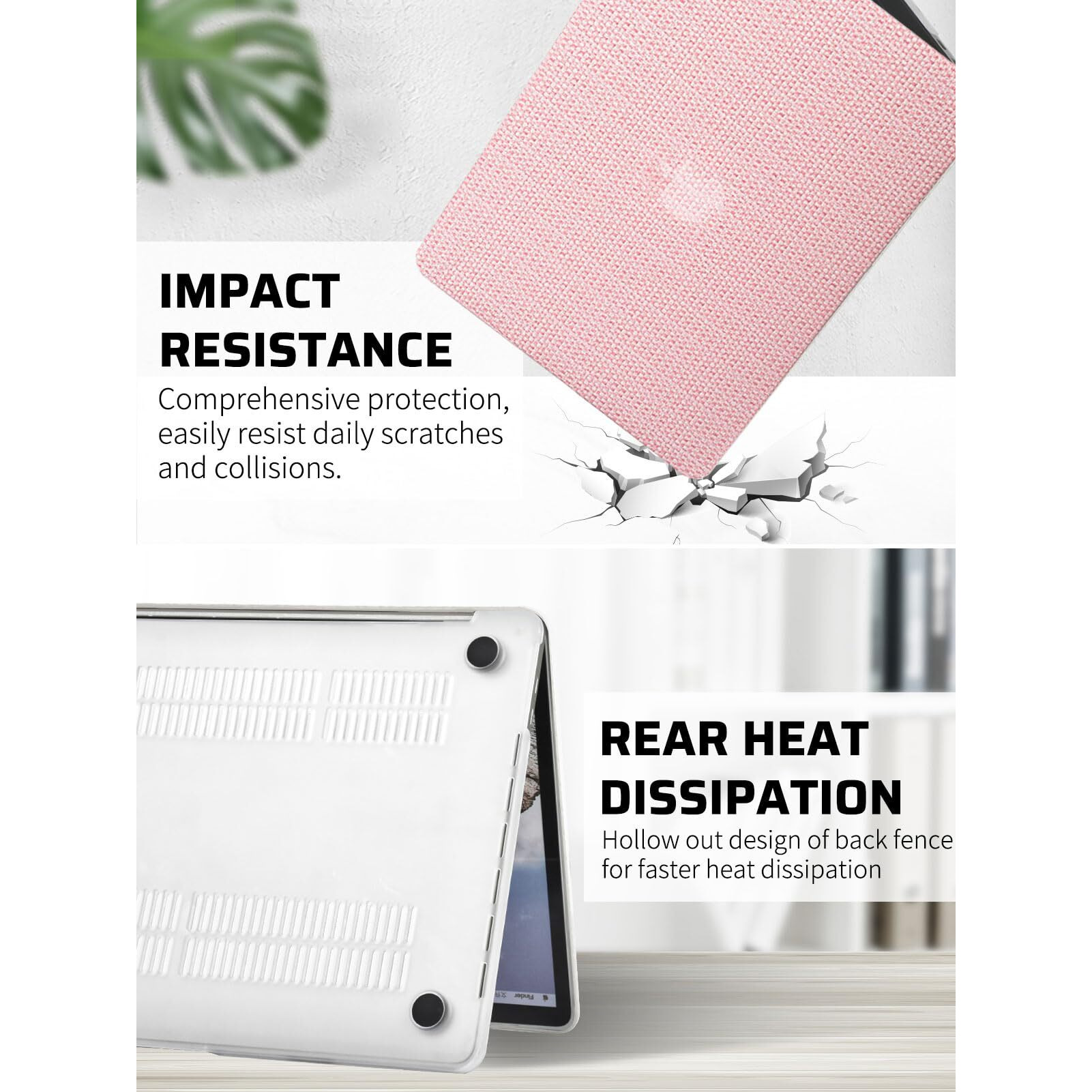 Seorsok Compatible With Macbook Pro 13 Inch Case M2 2023 2022 2021-2016 A2338 M1 A2251 A2289 A2159 A1989 A1708 A1706 Elegant Leather Plastic Hard Shell&Transparent Keyboard Cover Pink Woven Fabric