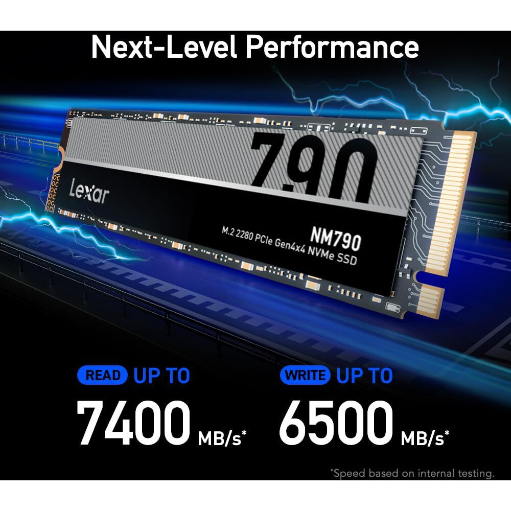 Lexar 4Tb Nm790 Ssd Pcie Gen4 Nvme M.2 2280 Internal Solid State Drive  Up To 7400/6500 Mb/S Read/Write  Compatible With Ps5  For Gamers And Creators  Black (Lnm790X004T-Rnnnu)