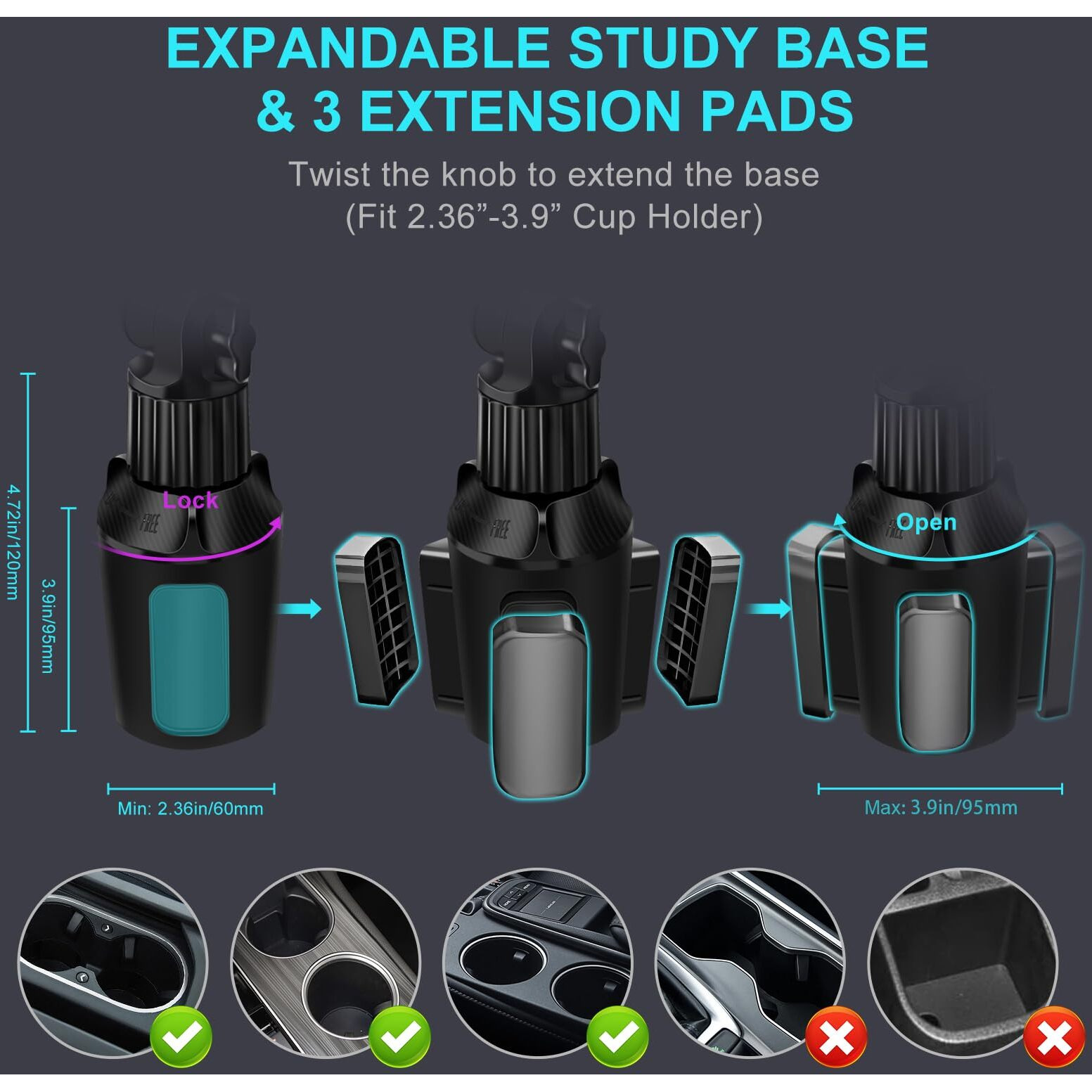 Cup Holder Car Tablet Mount For Truck  360 Adjustable 15"" Long 2-Arm Stand Holder For Ipad Pro 12.9/11/10.5/9.7/Air/Mini 6/5/4  Samsung Galaxy Tab/Z Fold 4/3  Iphone 15/14/Pro  4.7-12.9"" Tab &Phone