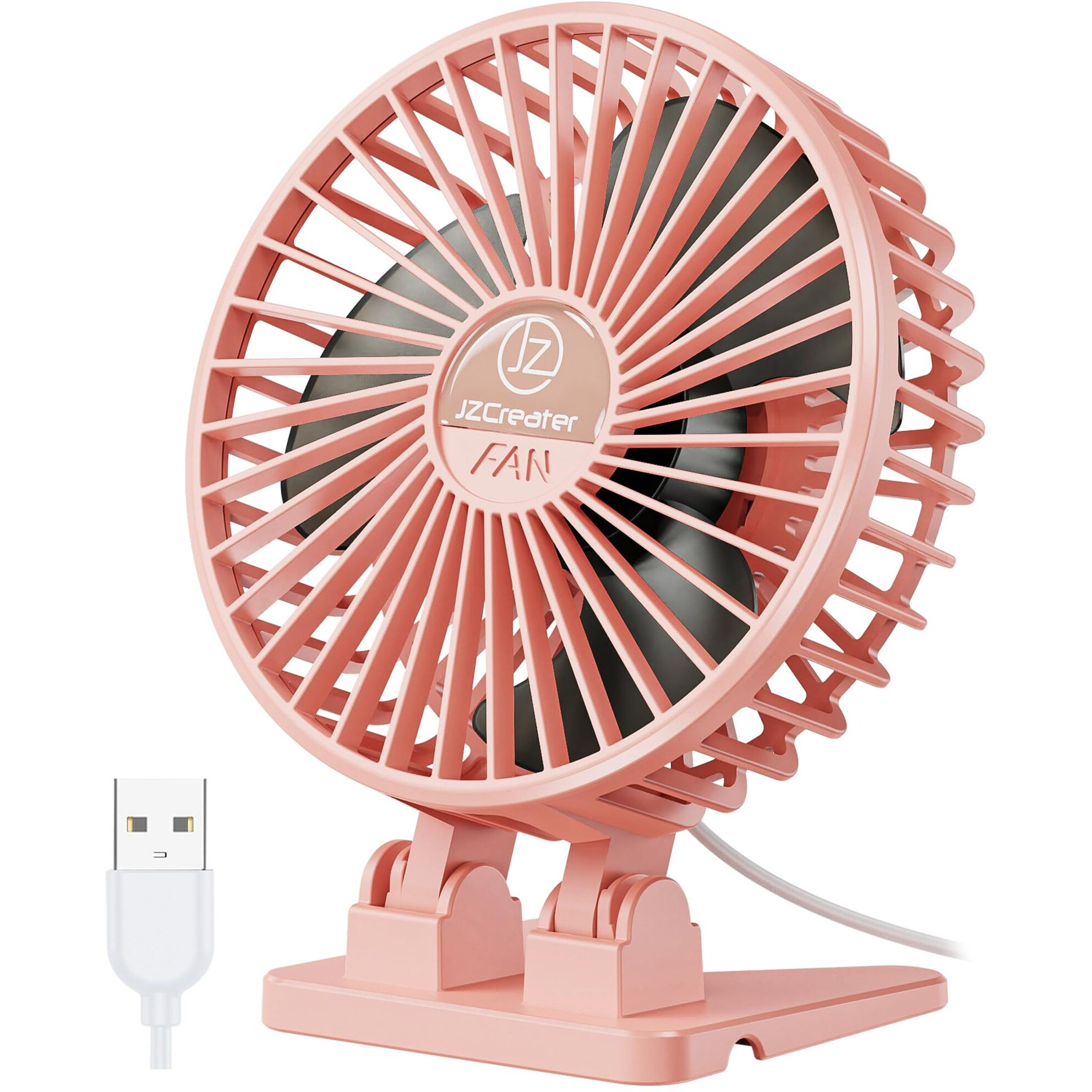 Jzcreater Usb Desk Fan  Mini Fan Portable  3 Speeds Desktop Table Cooling Fan  Plug In Power Fan  Rotation Strong Wind  Quiet Personal Small Fan For Home Desktop Office Travel Bedroom  Pink