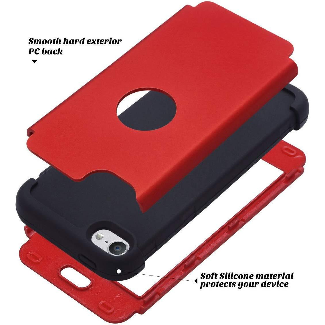 Ulak Ipod Touch 7 Case  Ipod Touch 6 Case  Heavy Duty High Impact Shockproof Dual Layer Protective Case For Apple Ipod Touch 7Th/6Th/5Th Generation (Red+Black)