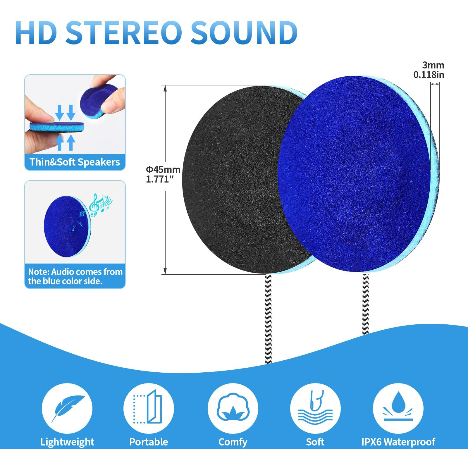 Mmuss Sleep Ultra Thin Pillow Speakers Wired With Mic  Control Button For Sleep Headphones. Headband Headphone Replacement