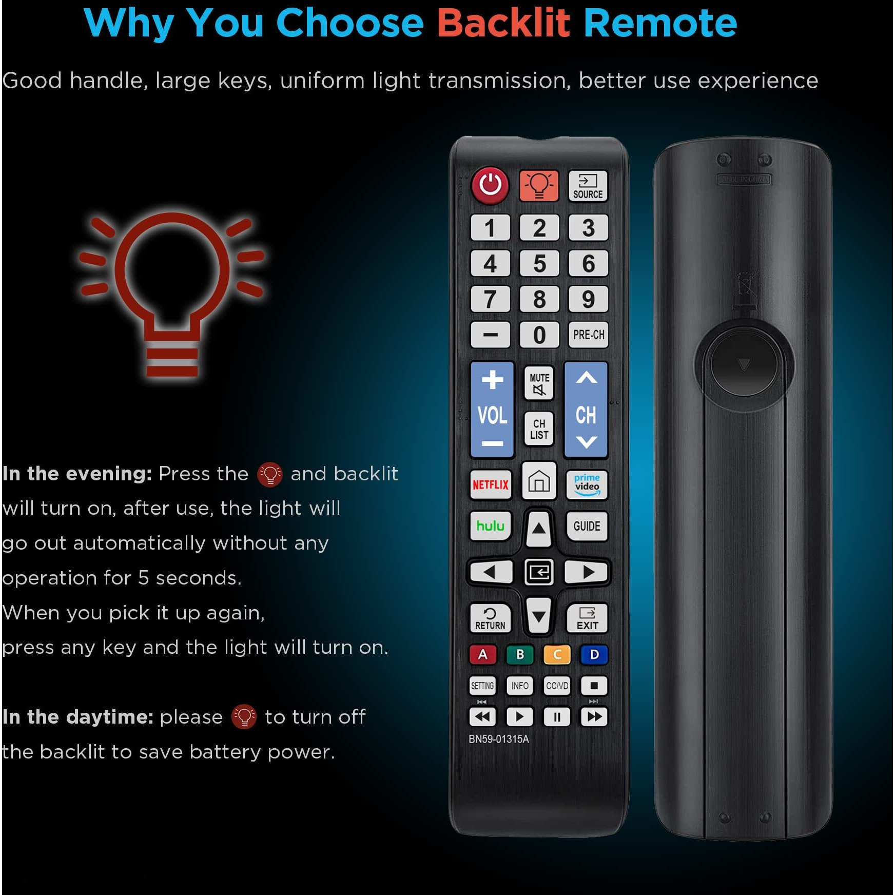 Bn59-01315A Universal Backlit Remote Control For Samsung Tv Remote Replacement All Samsung Smart Tv  Led  Lcd  Hdtv  3D  Series Tv