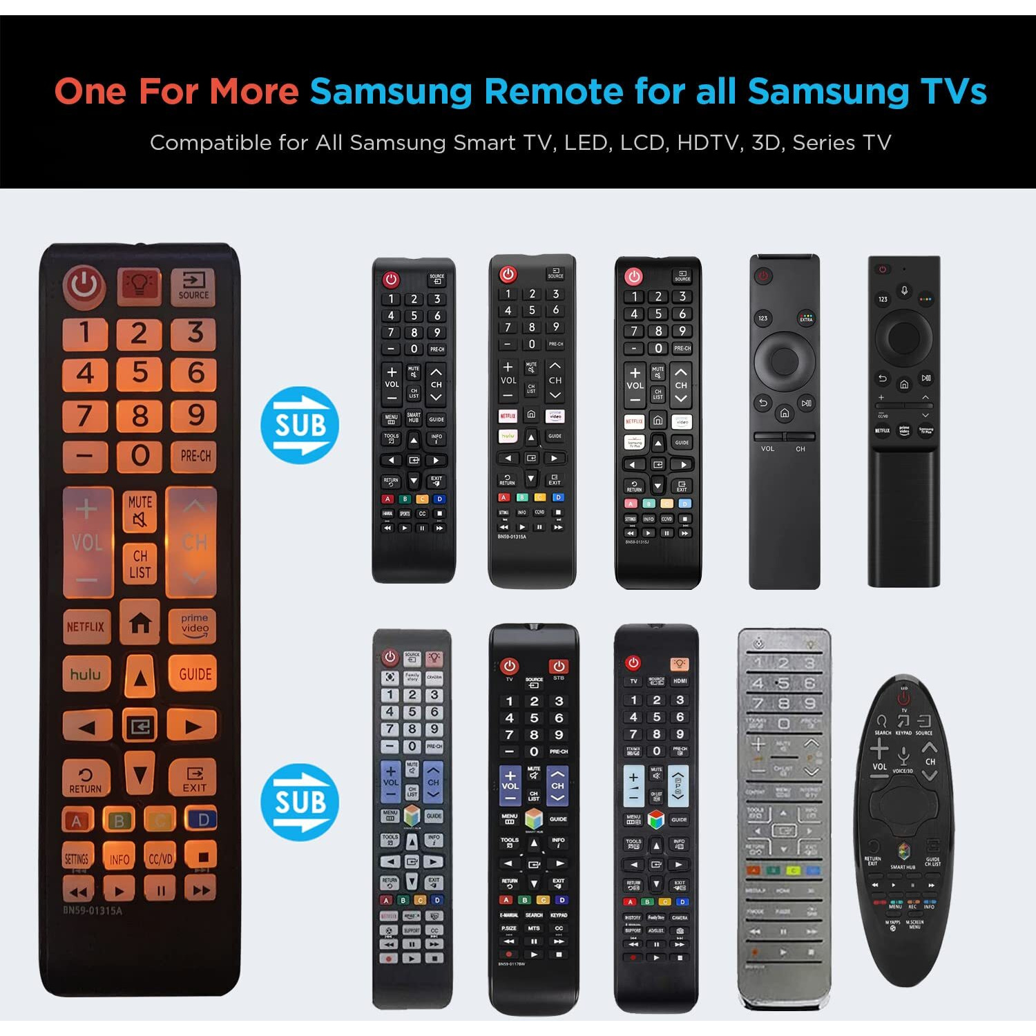 Bn59-01315A Universal Backlit Remote Control For Samsung Tv Remote Replacement All Samsung Smart Tv  Led  Lcd  Hdtv  3D  Series Tv