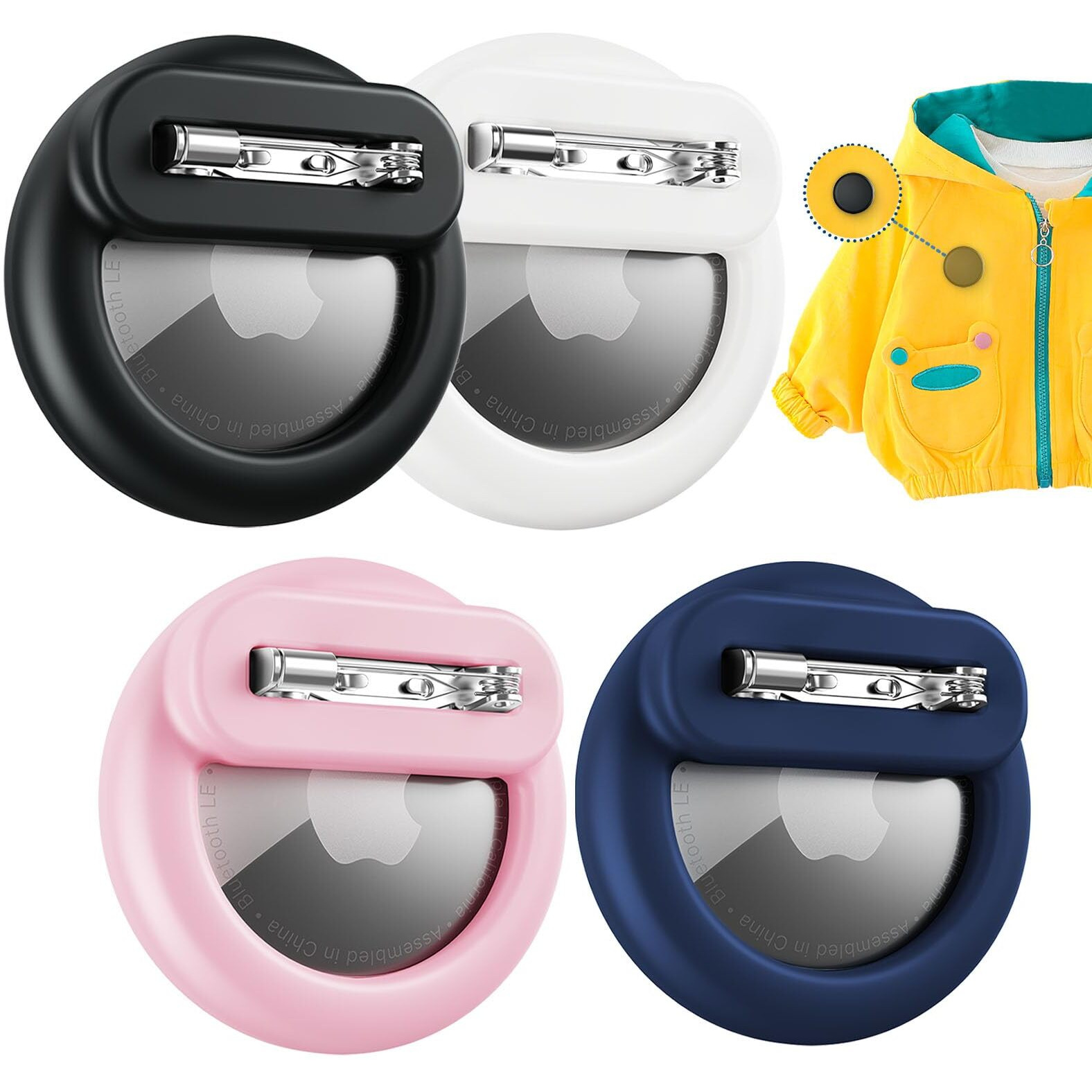 Apple Airtag Holder For Kids 4 Pack  Silicone Airtag Case With Safety Pins  Gps Tracker Case For Children  Elderly  Hidden Inside Clothes  Shoe  Backpack (Black+Pink+White+Blue)