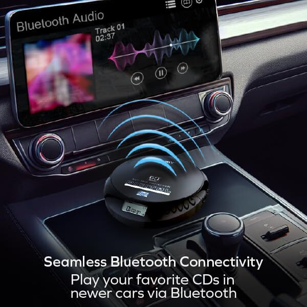 Coby Cd Player Portable Bluetooth Cd Player For Car  Headphones  Fm  Aux  Mp3 Anti-Skip Cd Player For Home  Compact Discman  Rechargeable  Lightweight