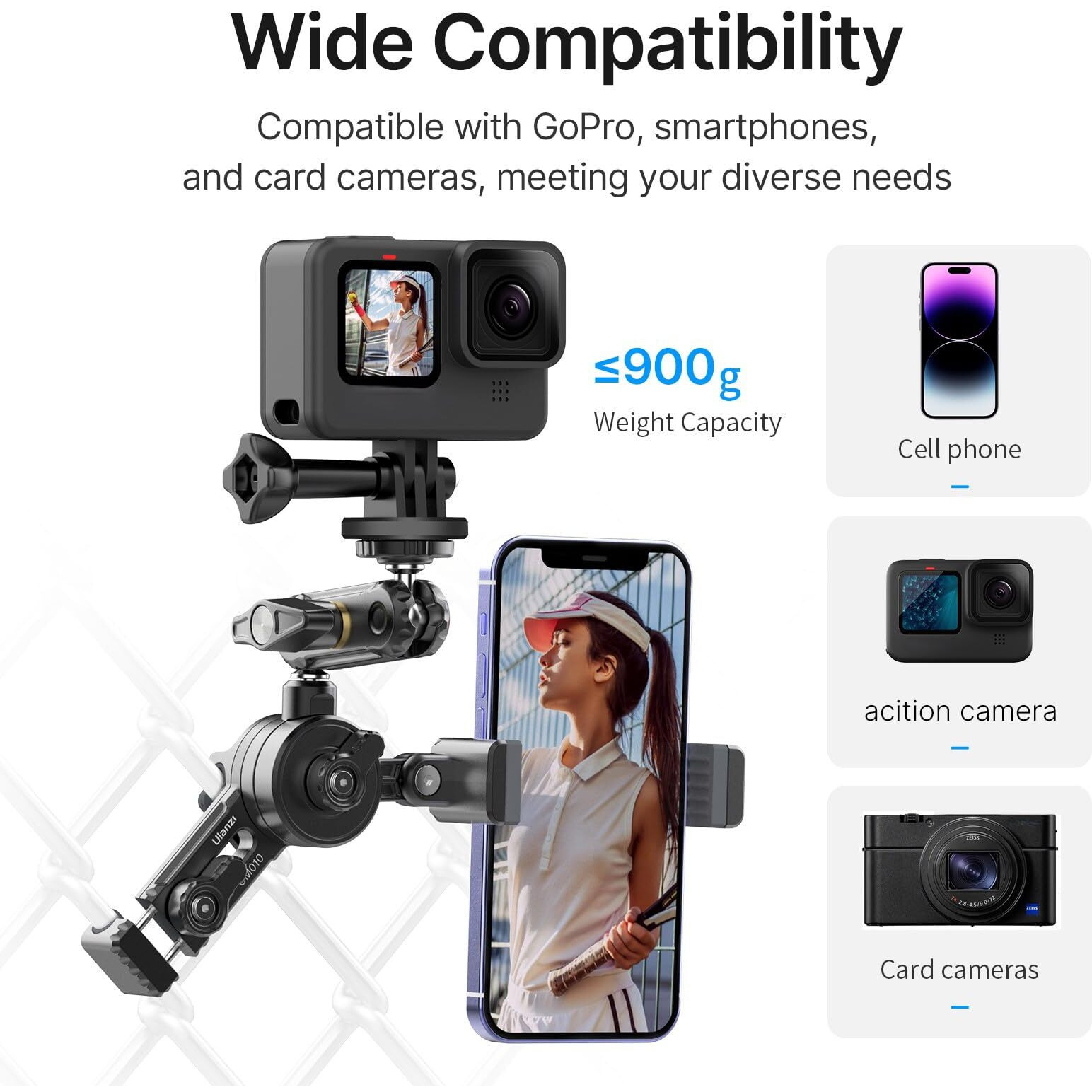 Baseball Fence Mount Holder For Gopro - Ulanzi Cm010 Action Cam Fence Clamp Mount Phone Holder Video Accessories For Gopro Hero/Dji Action/Insta360