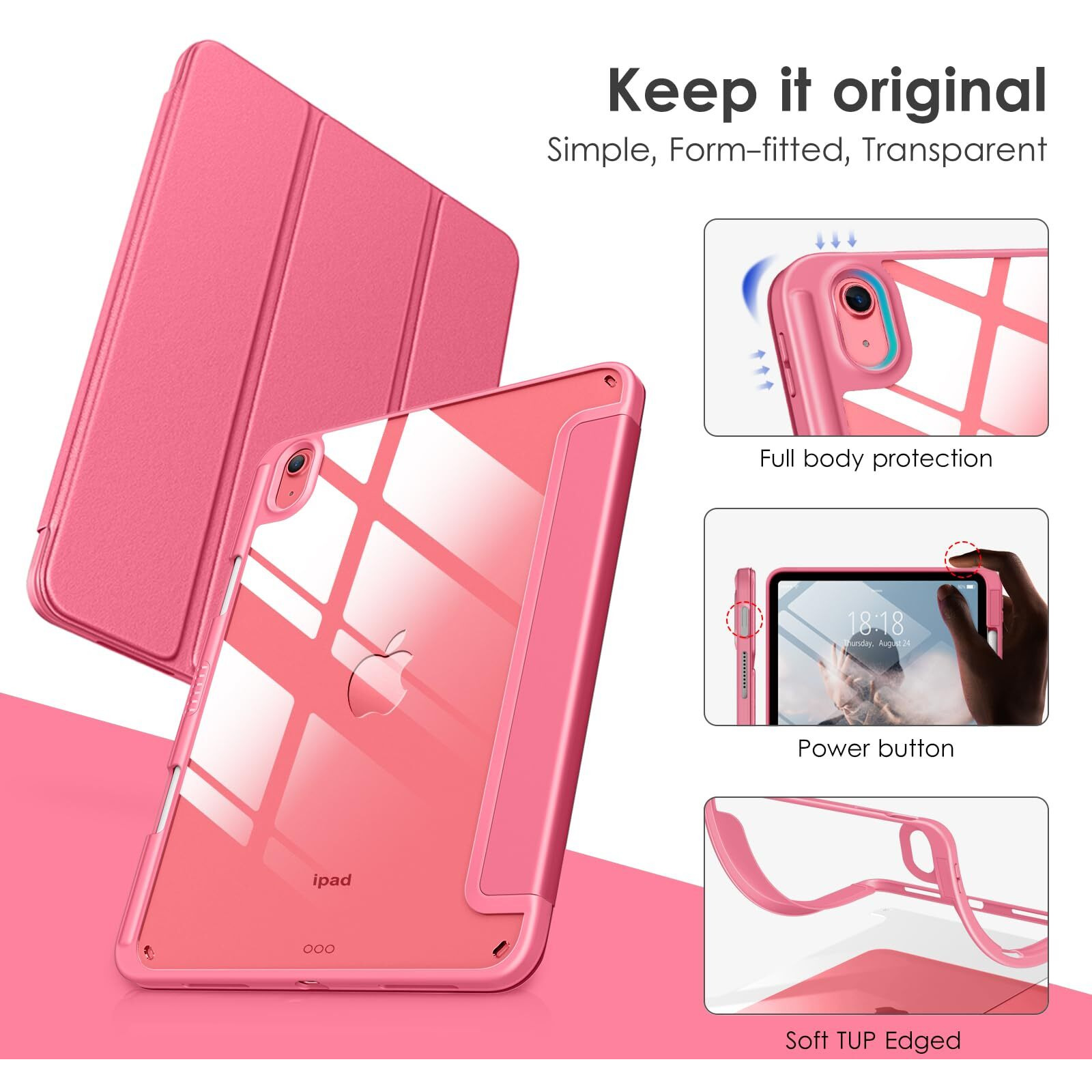 Dttocase For Ipad 10Th Generation Case 2022  10.9 Inch Case With Clear Transparent Back And Tpu Shockproof Frame Cover [Built-In Pencil Holder  Support Auto Sleep/Wake] -Watermelon