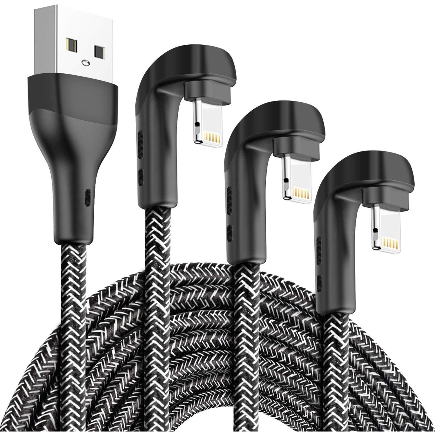 3Pack 90 Degree Iphone Charger 6Ft  Apple Mfi Certified 6 Feet Lightning Cord Long  Nylon Right Angle 6 Foot Apple Iphone Charging Cable For Apple Iphone 13 Pro/12/11/11Pro/11Max/Xs/Xr /8/7/6S/Se/6/5