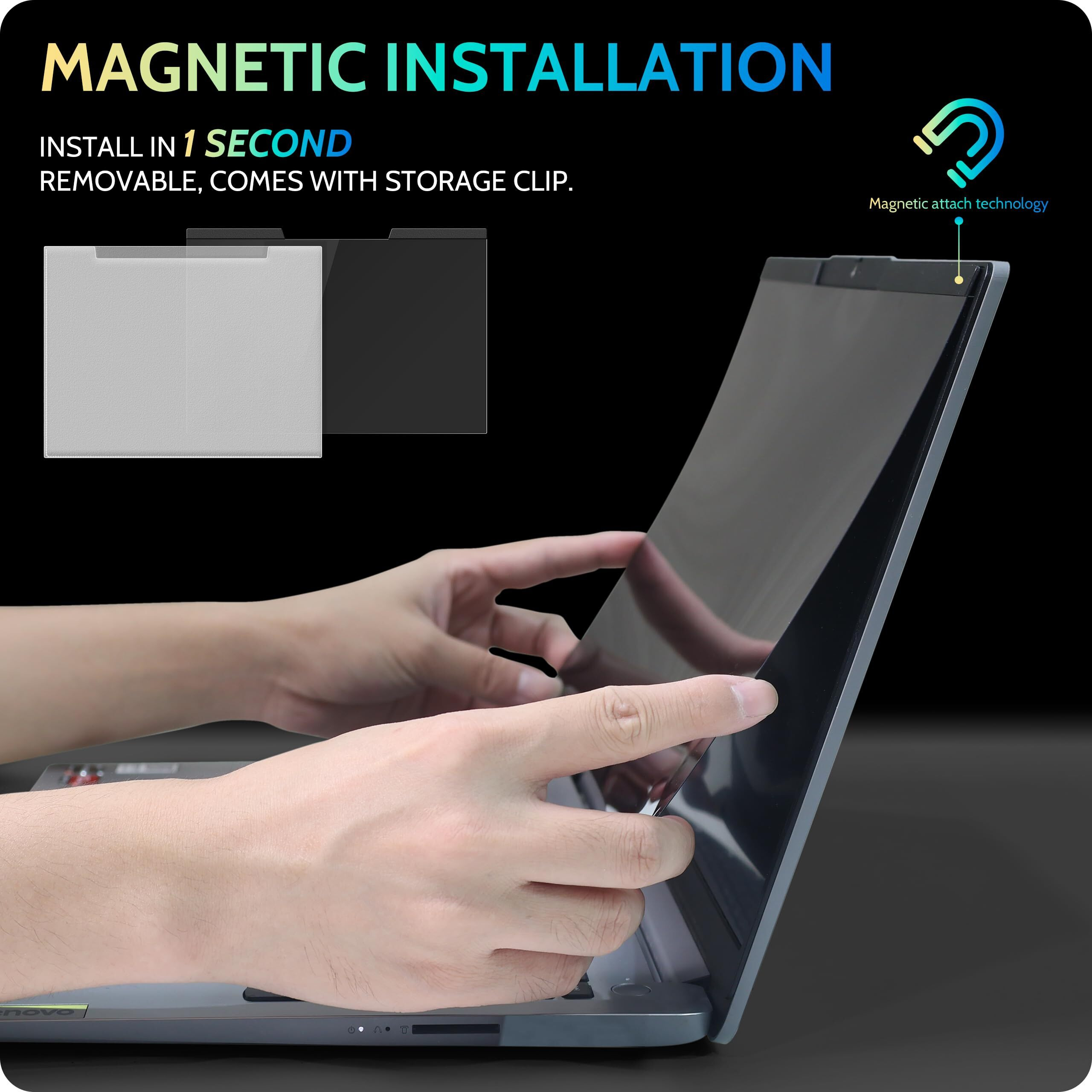 Peslv Magnetic Laptop Privacy Screen 14 Inch For 1610 Computer Monitor  14"" Removable Anti Glare Protector Blue Light Filter Shield Compatible With Lenovo Hp Dell Acer Asus Thinkpad Envy Xps