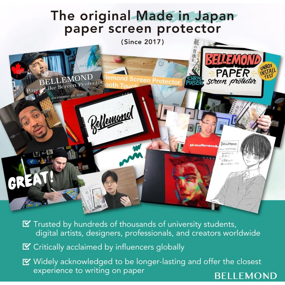 Bellemond - 2 Pack - Made In Japan Smooth Kent Paper Screen Protector For Ipad Pro 13"" M4 (2024) - Reduces Pencil Tip Wear By Up To 86% -W24M4Ipdp13Plk(2)