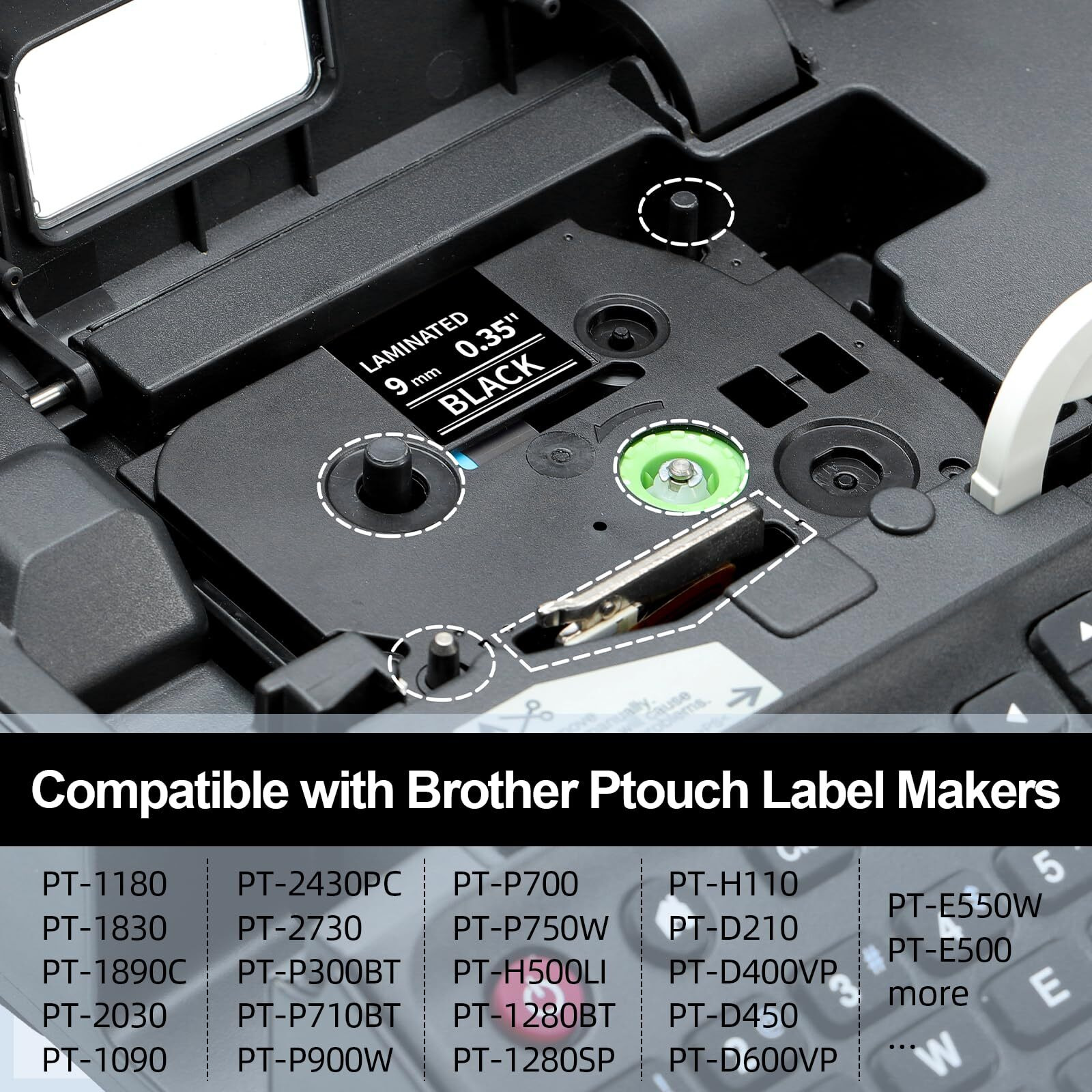 Labelife 9Mm Label Tape White On Black Replace For Brother Tze Tz Tape 9Mm 0.35"" Laminated Tze-325 Tze325 Label Maker Tape 3/8'' For P Touch Pt-D210 Pt-D220 Pt-D200 Pt-H110 Pt-D400 Pt-D610Bt