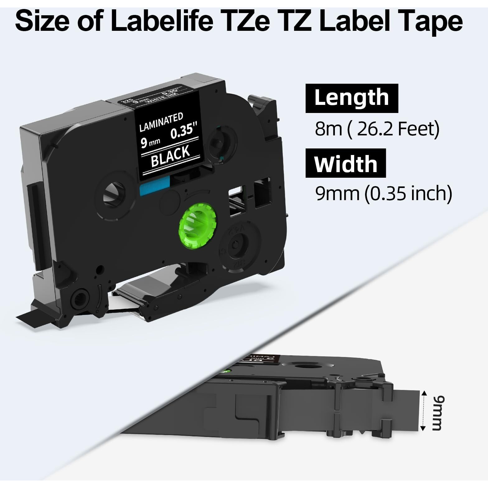 Labelife 9Mm Label Tape White On Black Replace For Brother Tze Tz Tape 9Mm 0.35"" Laminated Tze-325 Tze325 Label Maker Tape 3/8'' For P Touch Pt-D210 Pt-D220 Pt-D200 Pt-H110 Pt-D400 Pt-D610Bt