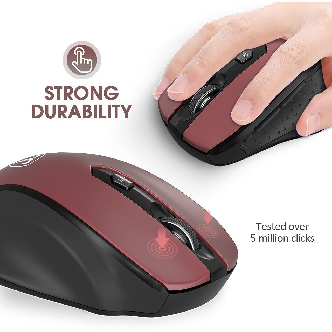 Hotweems Wireless Mouse  D-09 Computer Mouse Usb Cordless Mice For Laptop  Ergo Grips  Lightspeed 5-Level 2400 Dpi  16 Months Battery  Portable For Pc Mac Chromebook (Red  1 Pack)