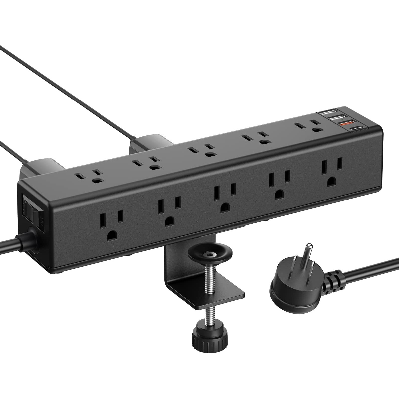 Cccei Standing Desk Clamp Power Strip With 15 Outlets  Widely Spaced Desktop Edge Mount Surge Protector Outlet  Fast Charging Usb-A And Usb-C Ports  6 Ft Flat Plug  Black Fit 1.6 Inch Table Top.