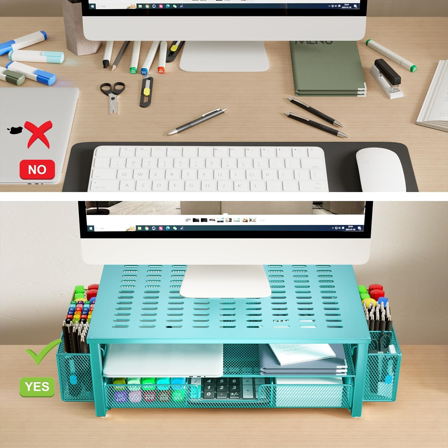 Gianotter Monitor Stand With Drawer And Pen Holder  Blue Desk Accessories  2-Tier Monitor Riser  Ideal For Office Supplies Desk Accessories(Blue)