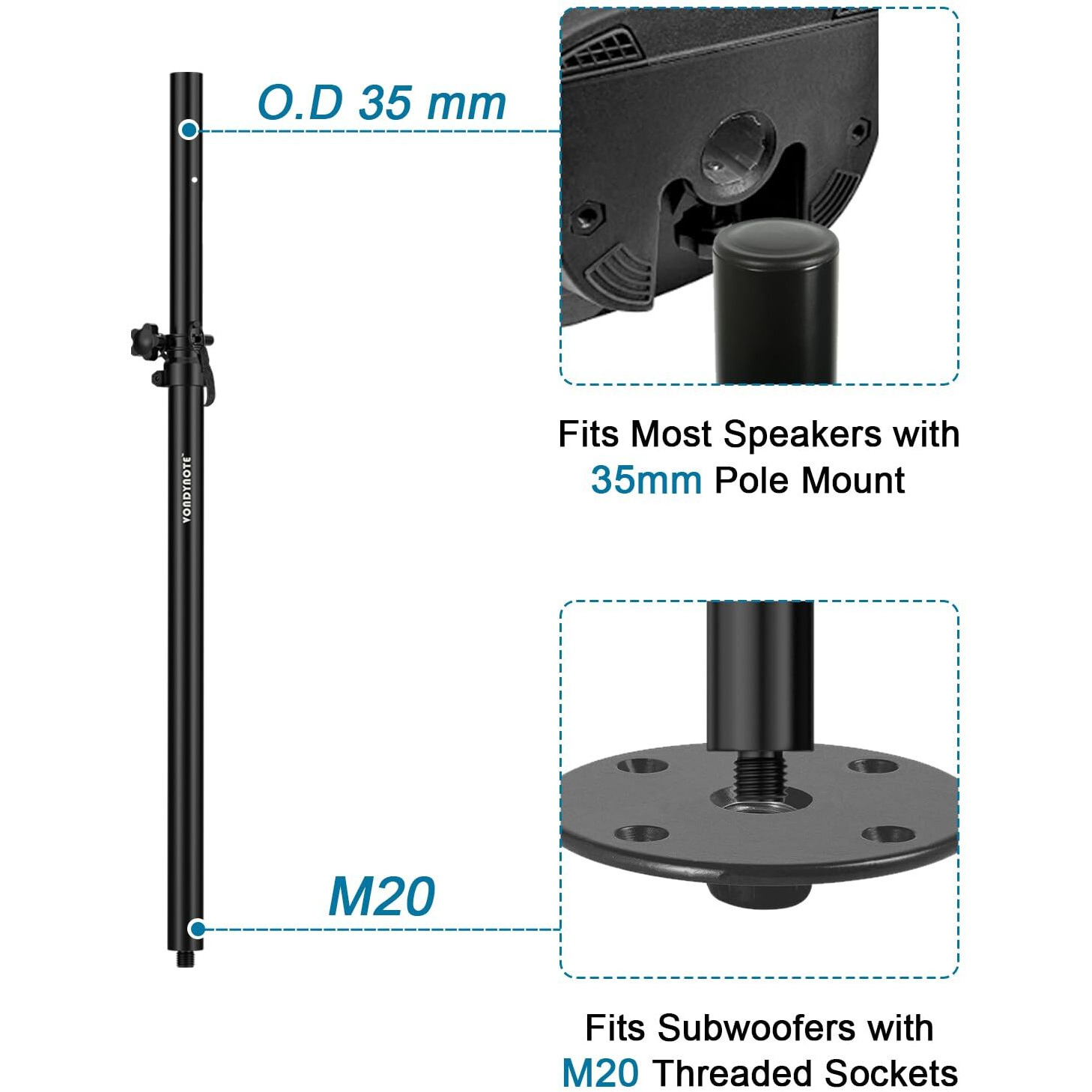 Vondynote Set Of 2 Speaker Pole For Subwoofer Height Adjustable Fits M20 Threaded Mount And 35Mm Mount Speaker Extender